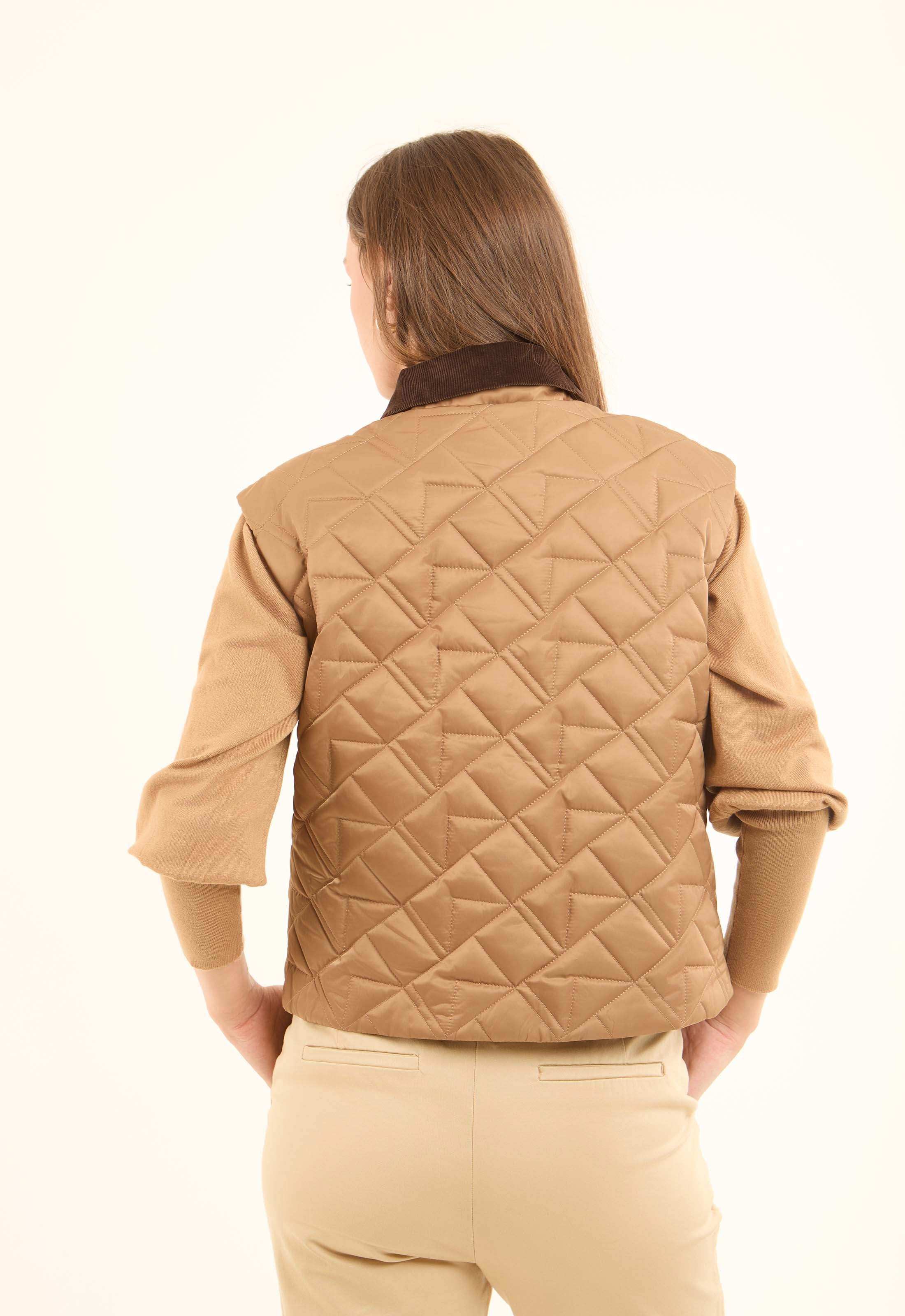 Ribbed Classic Collar Quilted Vest