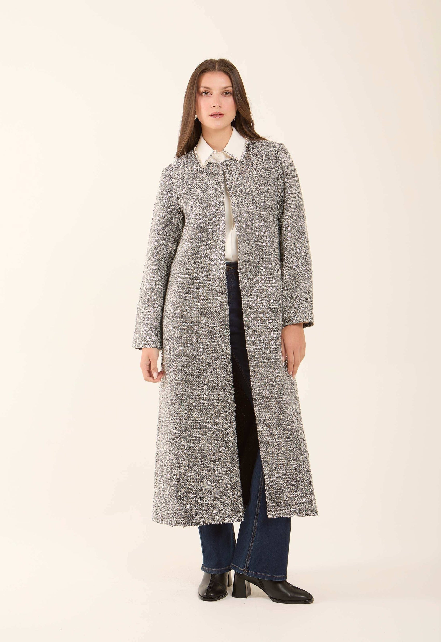 Sequined Longline Polyester Coat