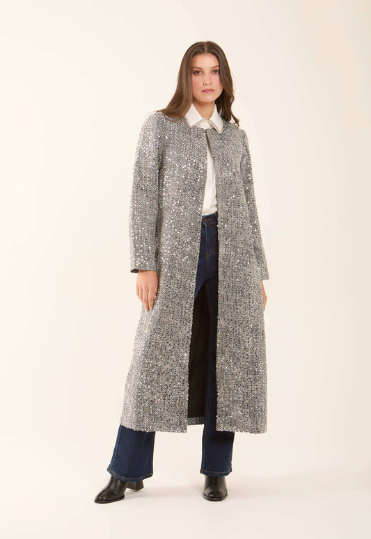 Sequined Longline Polyester Coat