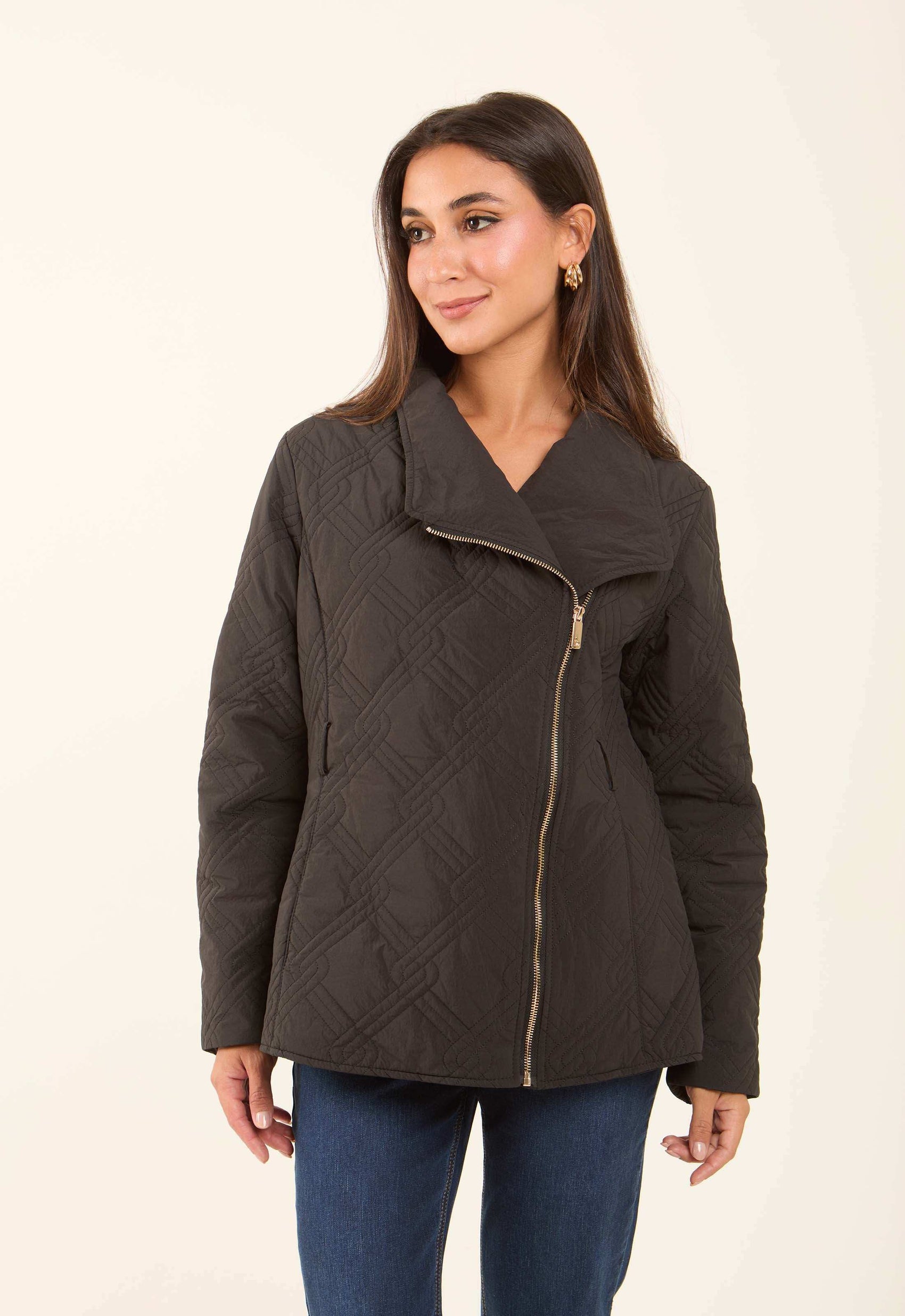 Quilted Asymmetric-Zip Jacket