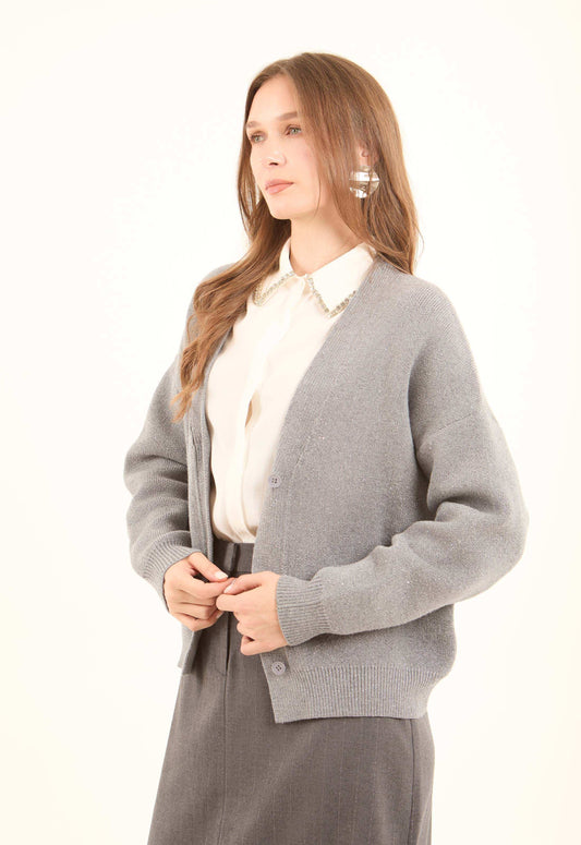 Solid Buttoned Basic Short Cardigan