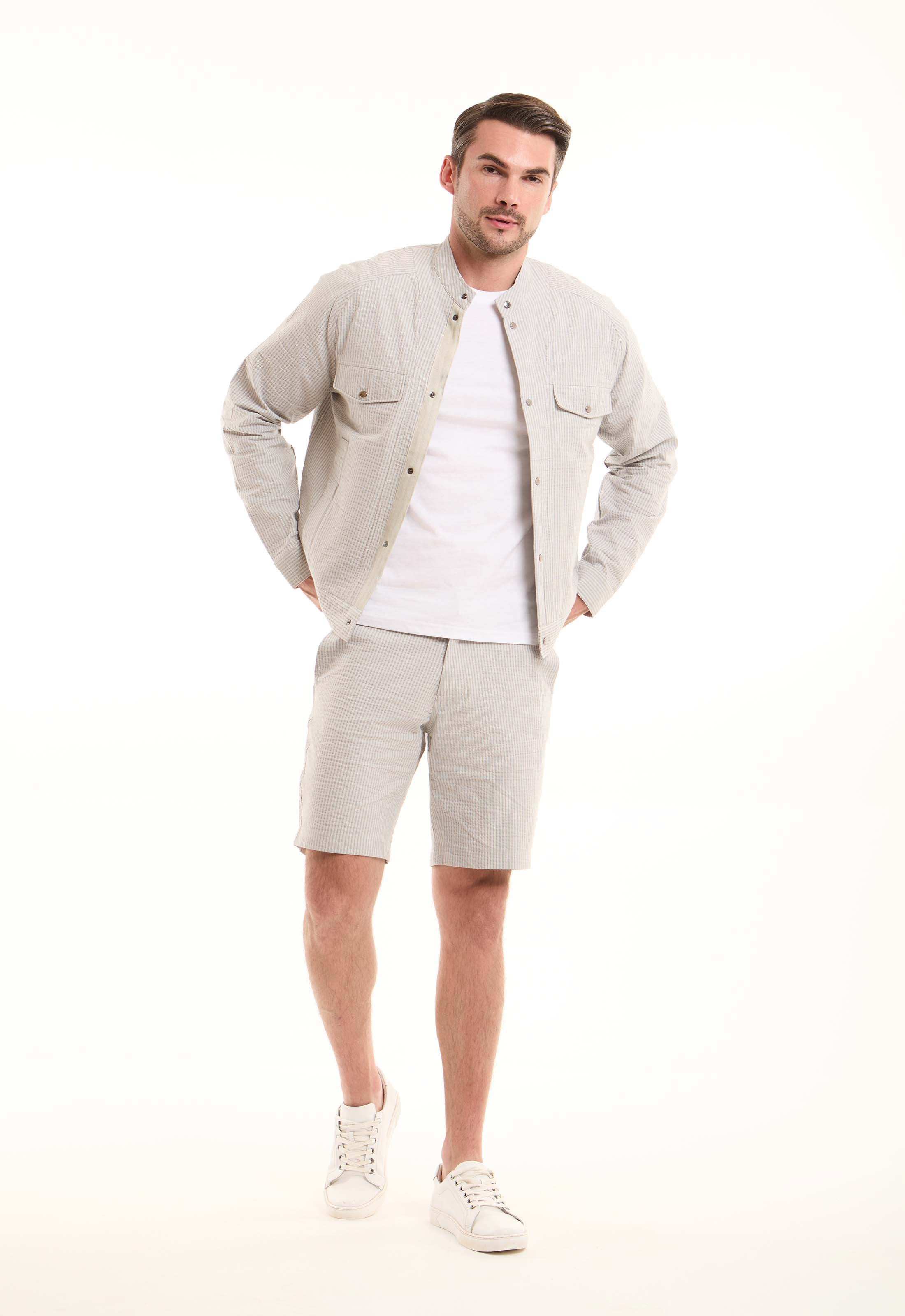 Textured Snap-Front Casual Jacket