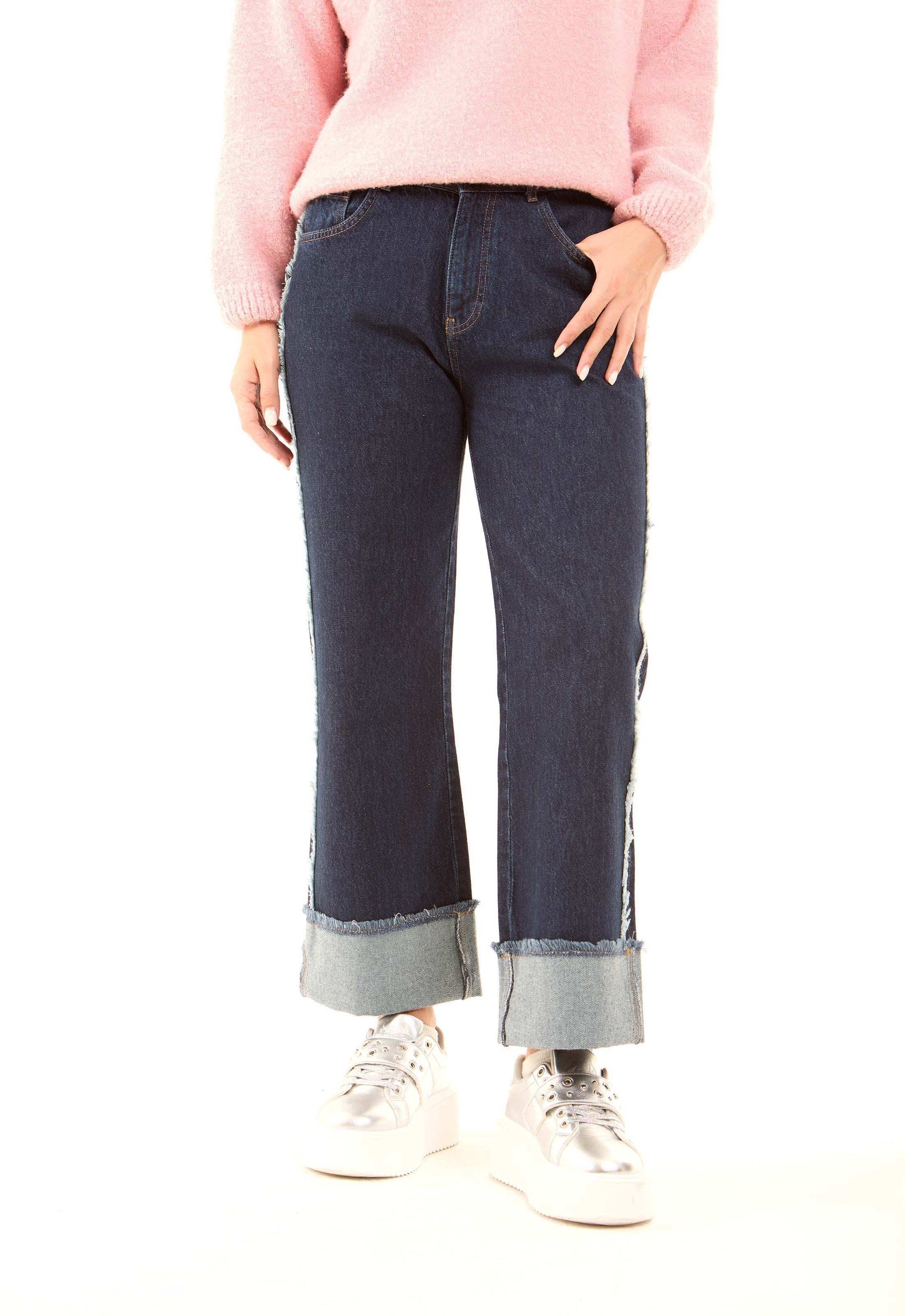 Folded-Hem Straight Denim Pants