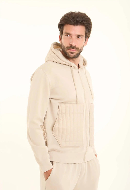Zipped Hoodie with Front Quilted Pockets