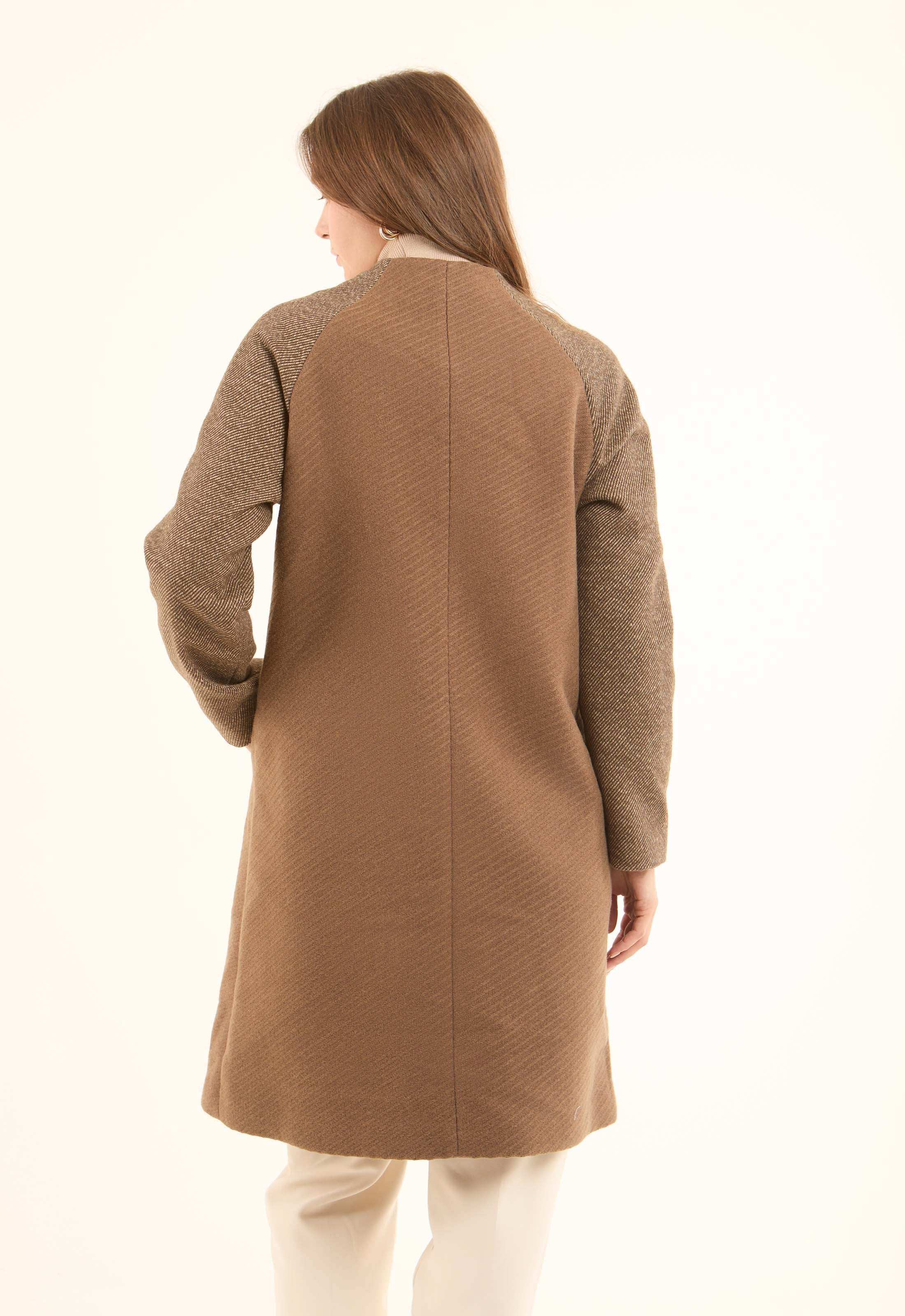 Colorblock Wool-Blend Style Long Coat