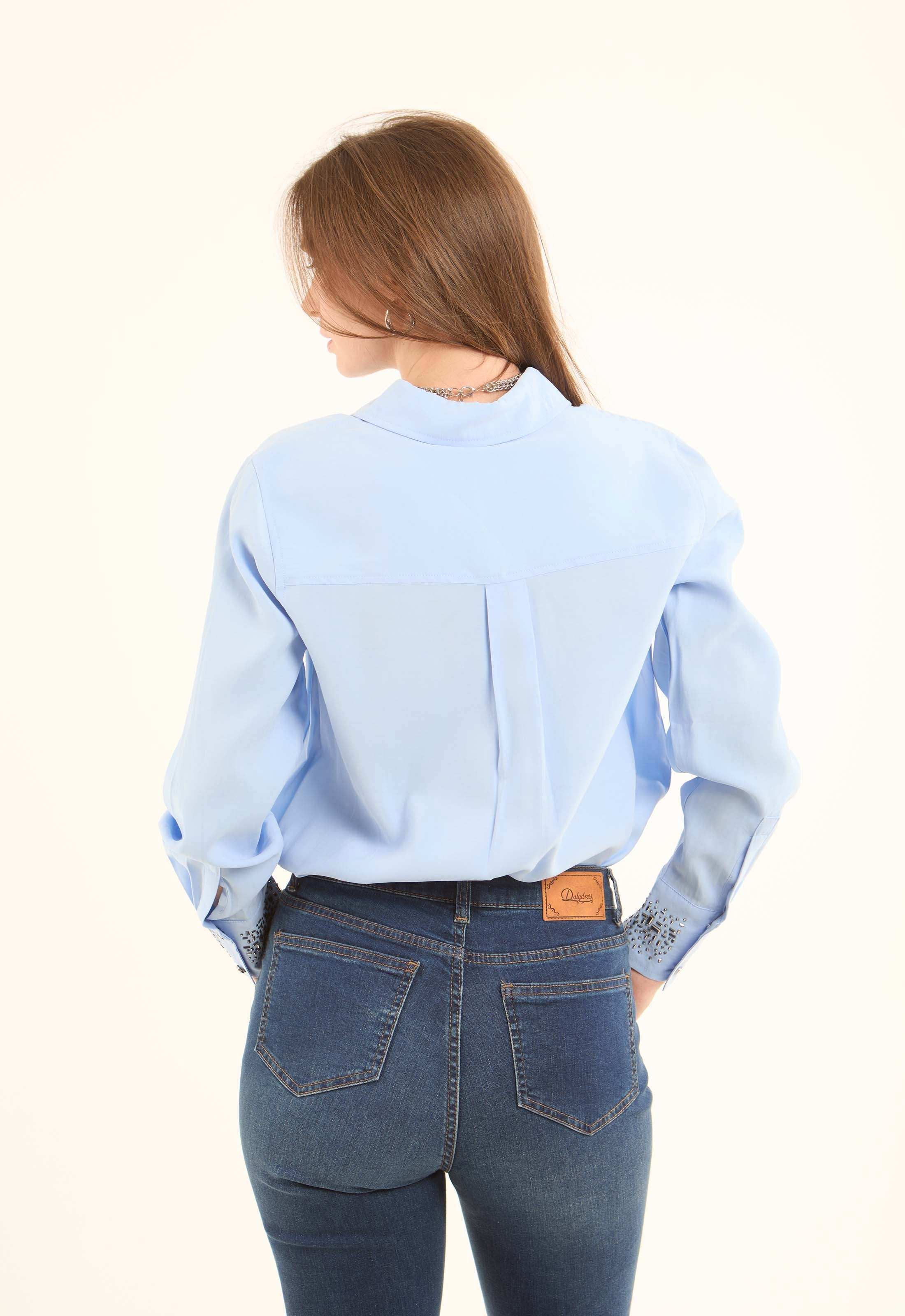 Rayon-Blend Embellished Cuff Shirt