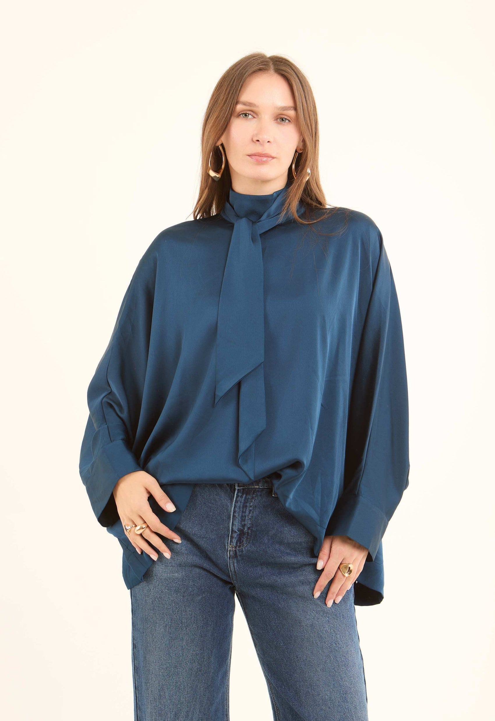 Elegant Tie-Neck Satin Blouse