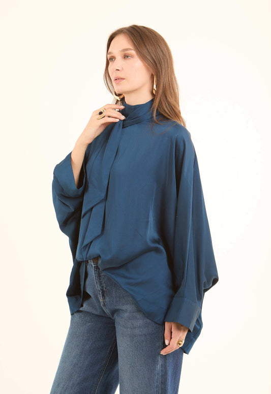 Elegant Tie-Neck Satin Blouse