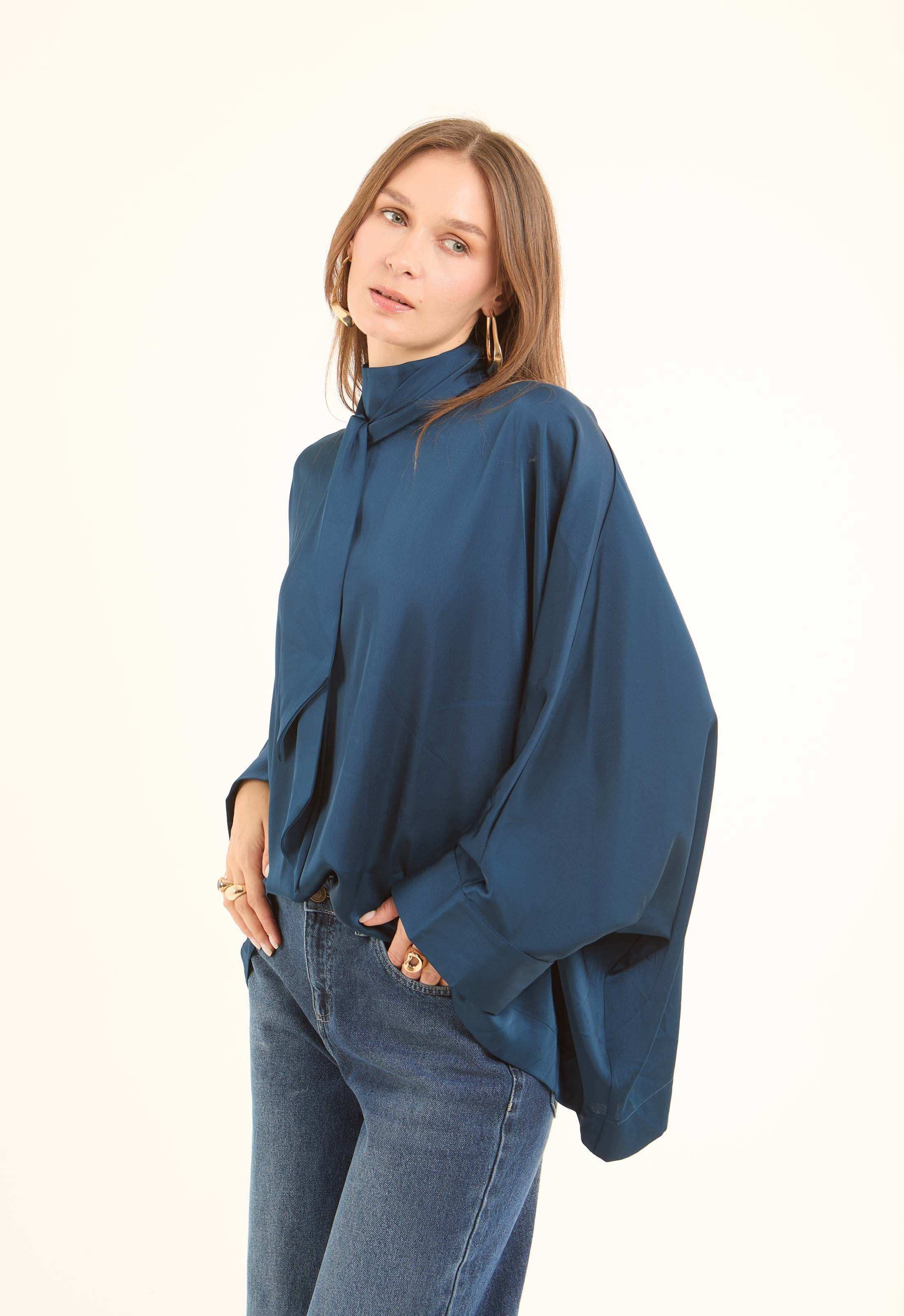 Elegant Tie-Neck Satin Blouse