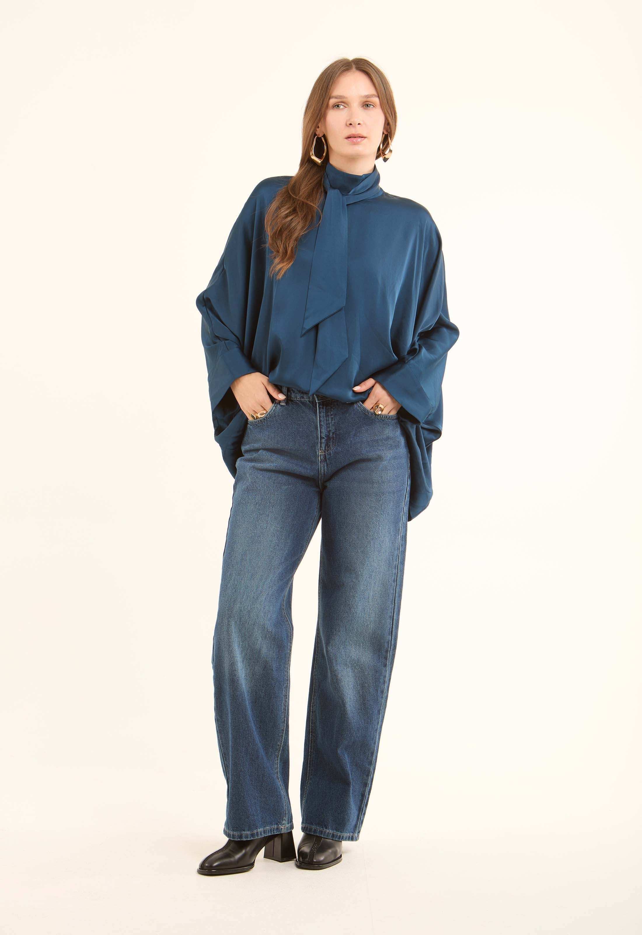 Elegant Tie-Neck Satin Blouse
