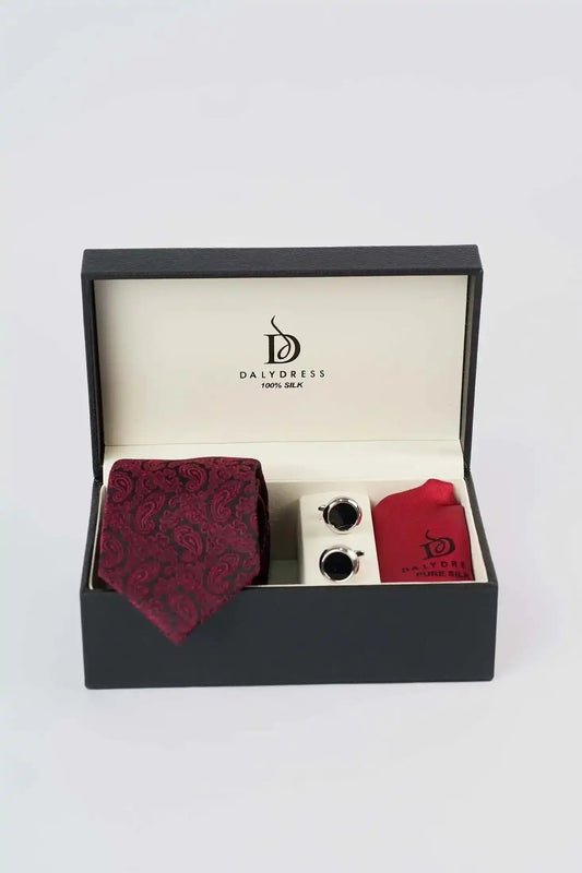 Paisley Silk Tie, Cufflink & Square Hanky Set