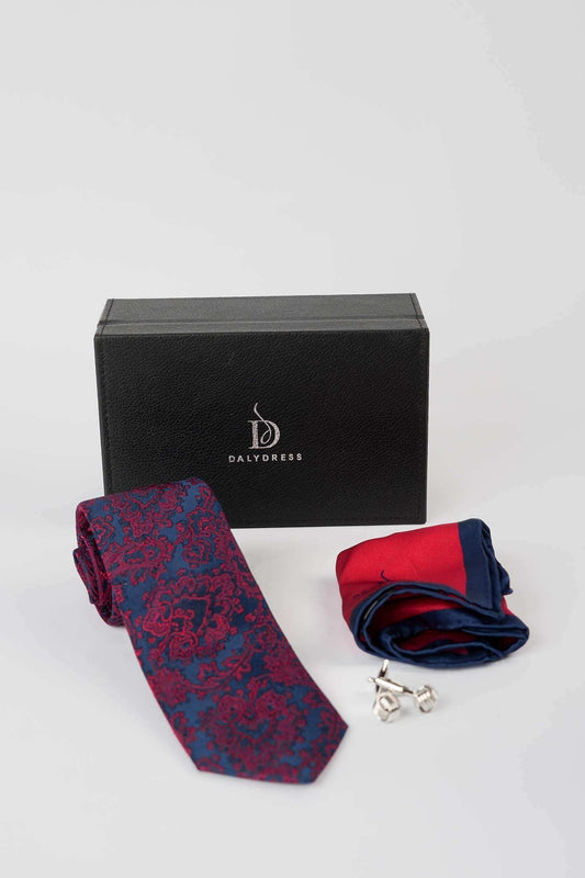 Patterned Tie, Metal Cufflink & Solid Hanky Classic Set