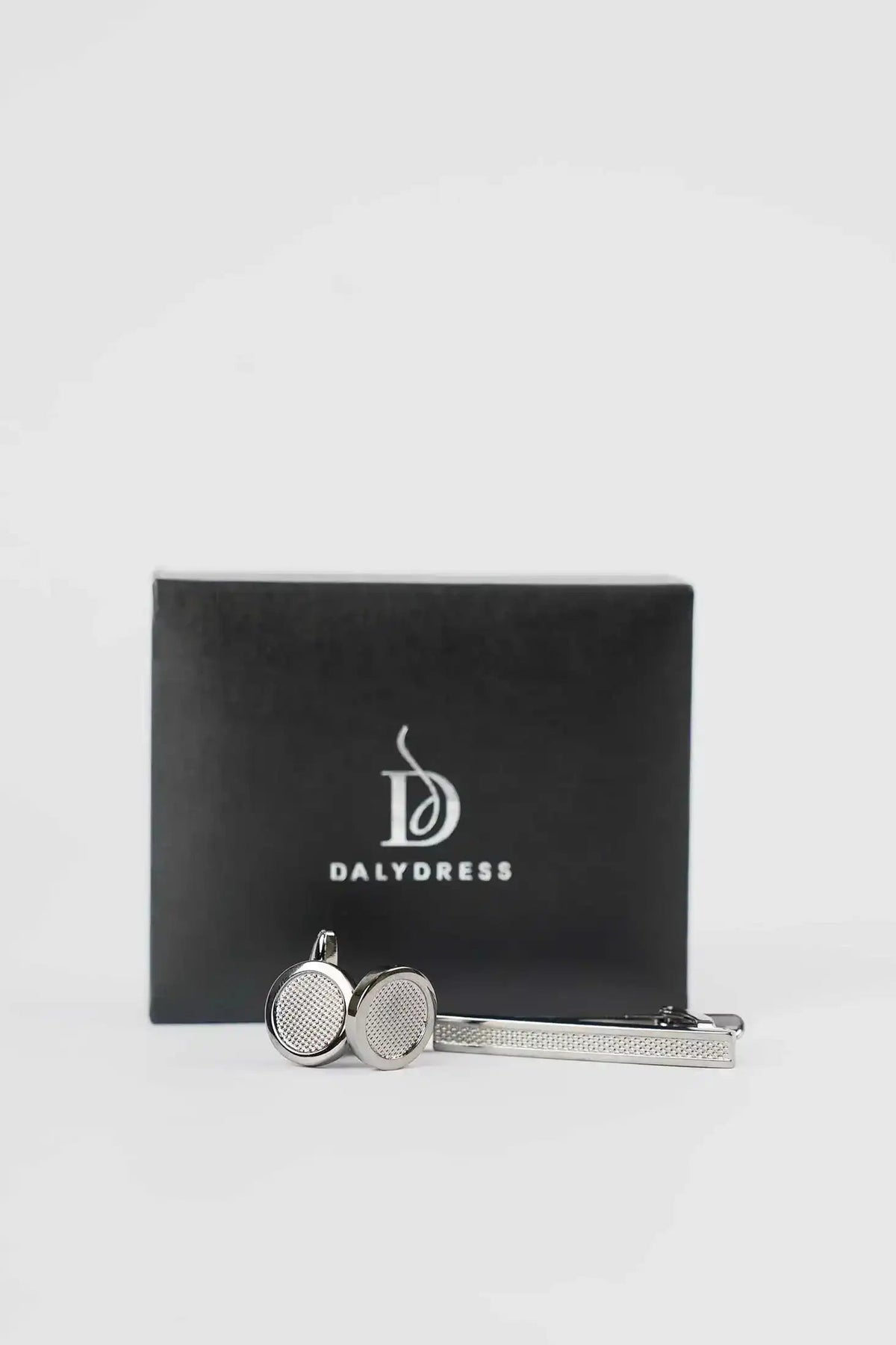 Textured Cufflink & Metal Tie Clip Set