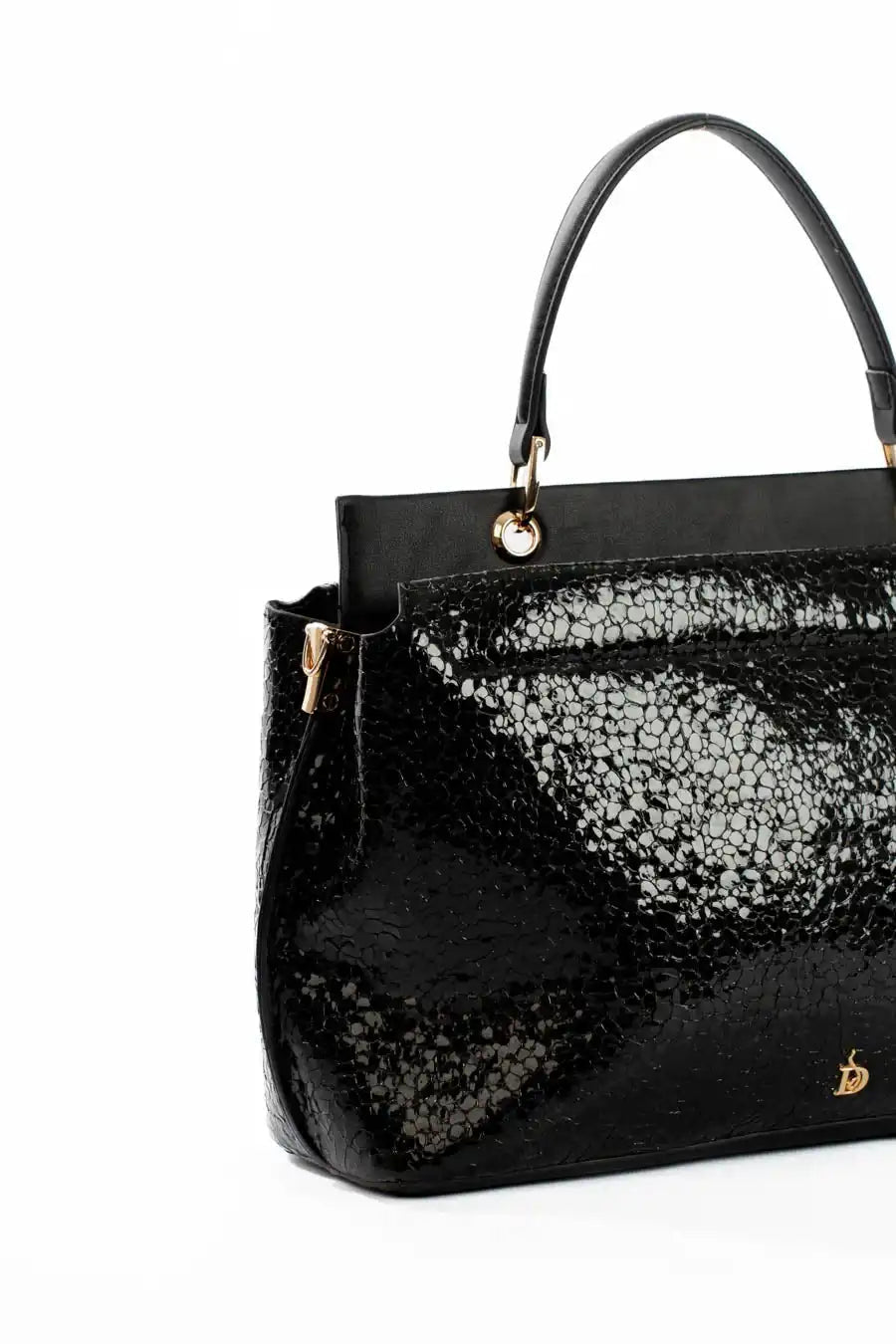 Single Compartment Shiny Top-Handle Bag