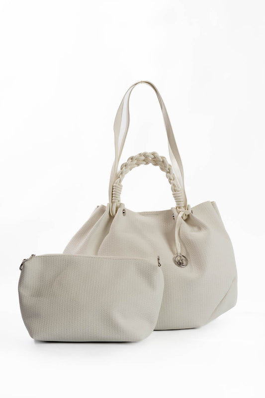 White Woven Braided-Handle Tote