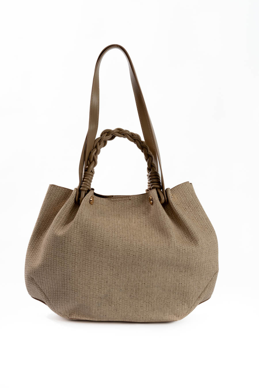 Natural Woven Braided-Handle Tote