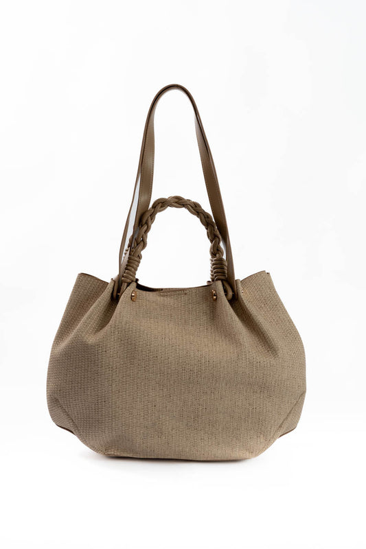 Natural Woven Braided-Handle Tote