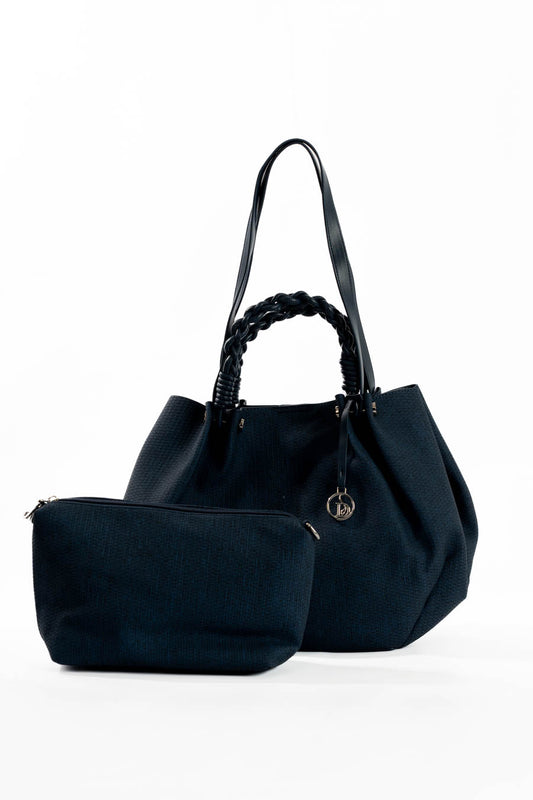 Midnight Braided-Handle Tote Set