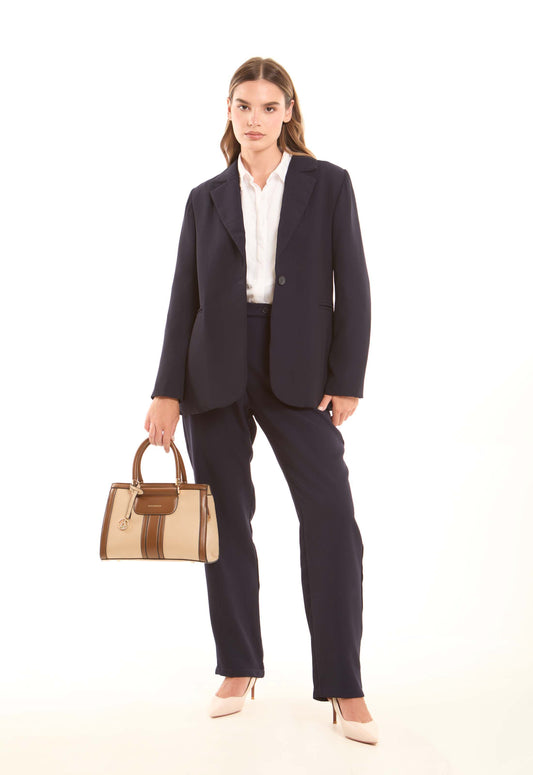 Beige & Tan Structured Handbag