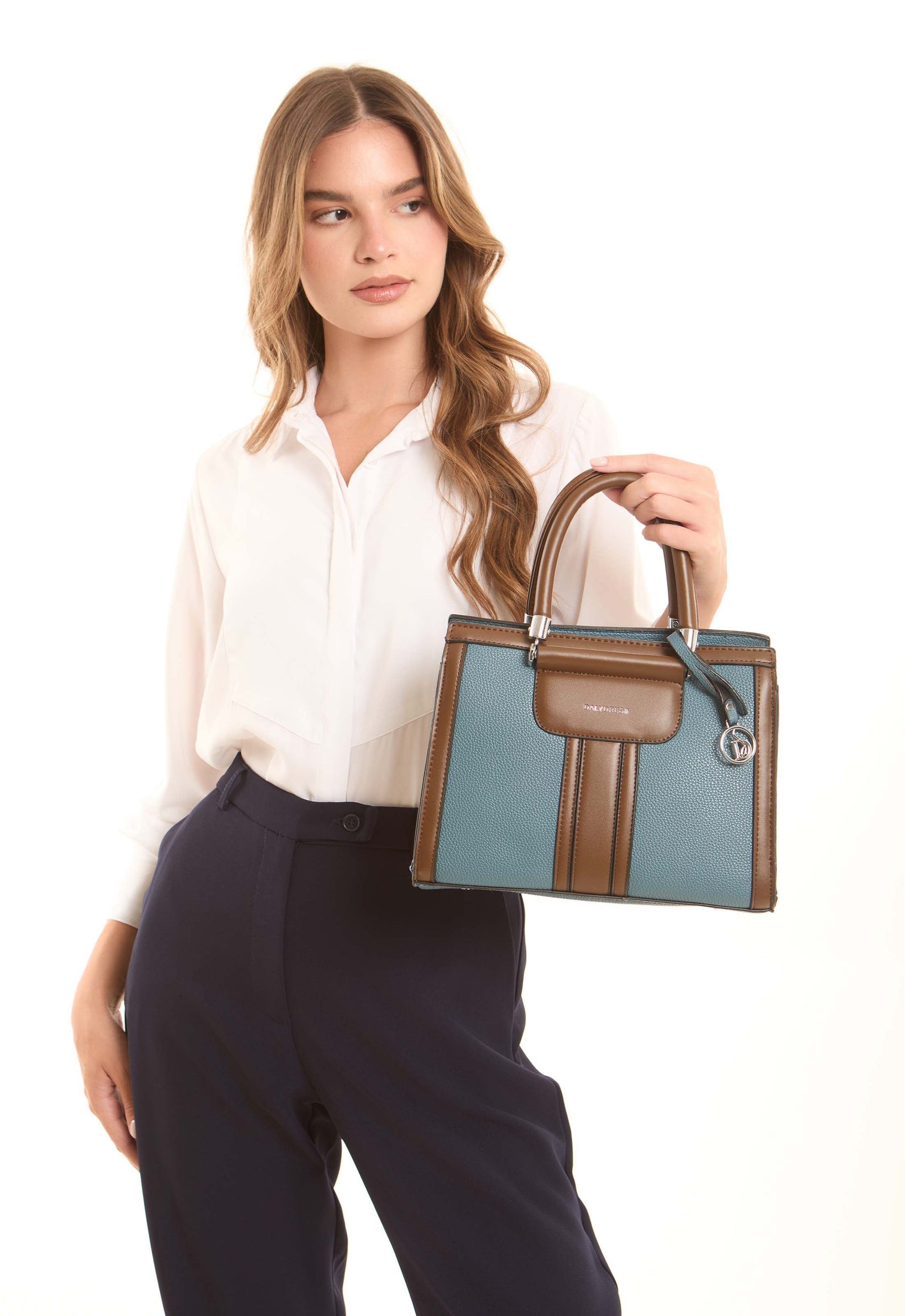 Teal & Brown Structured Handbag