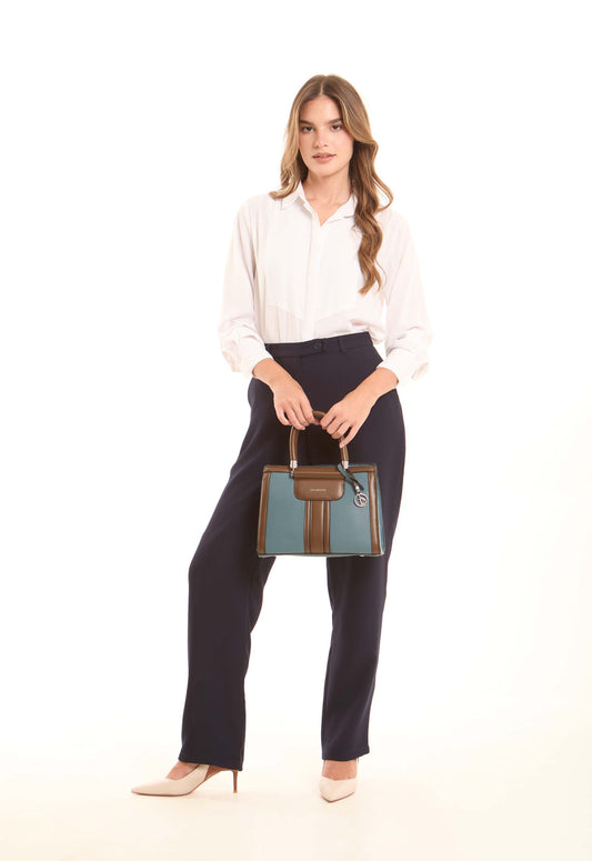 Teal & Brown Structured Handbag