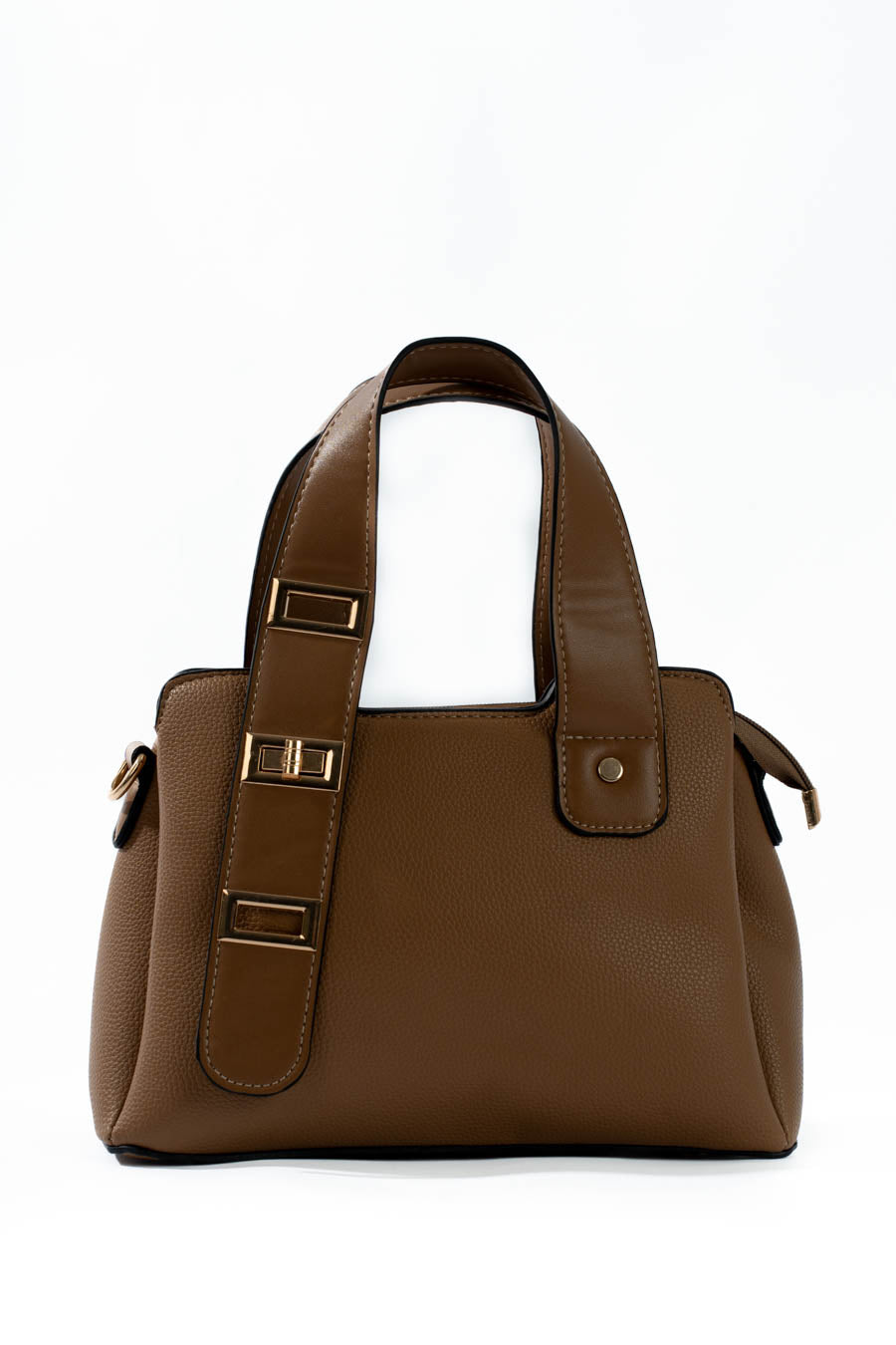Cognac Structured Top-Handle Bag