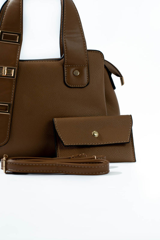 Cognac Structured Top-Handle Bag