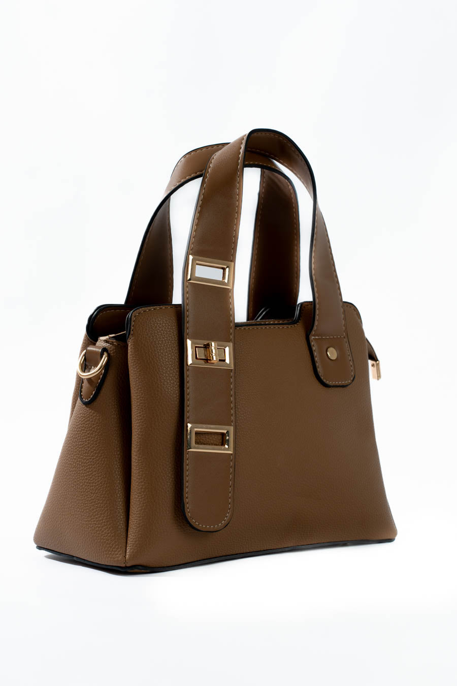 Cognac Structured Top-Handle Bag