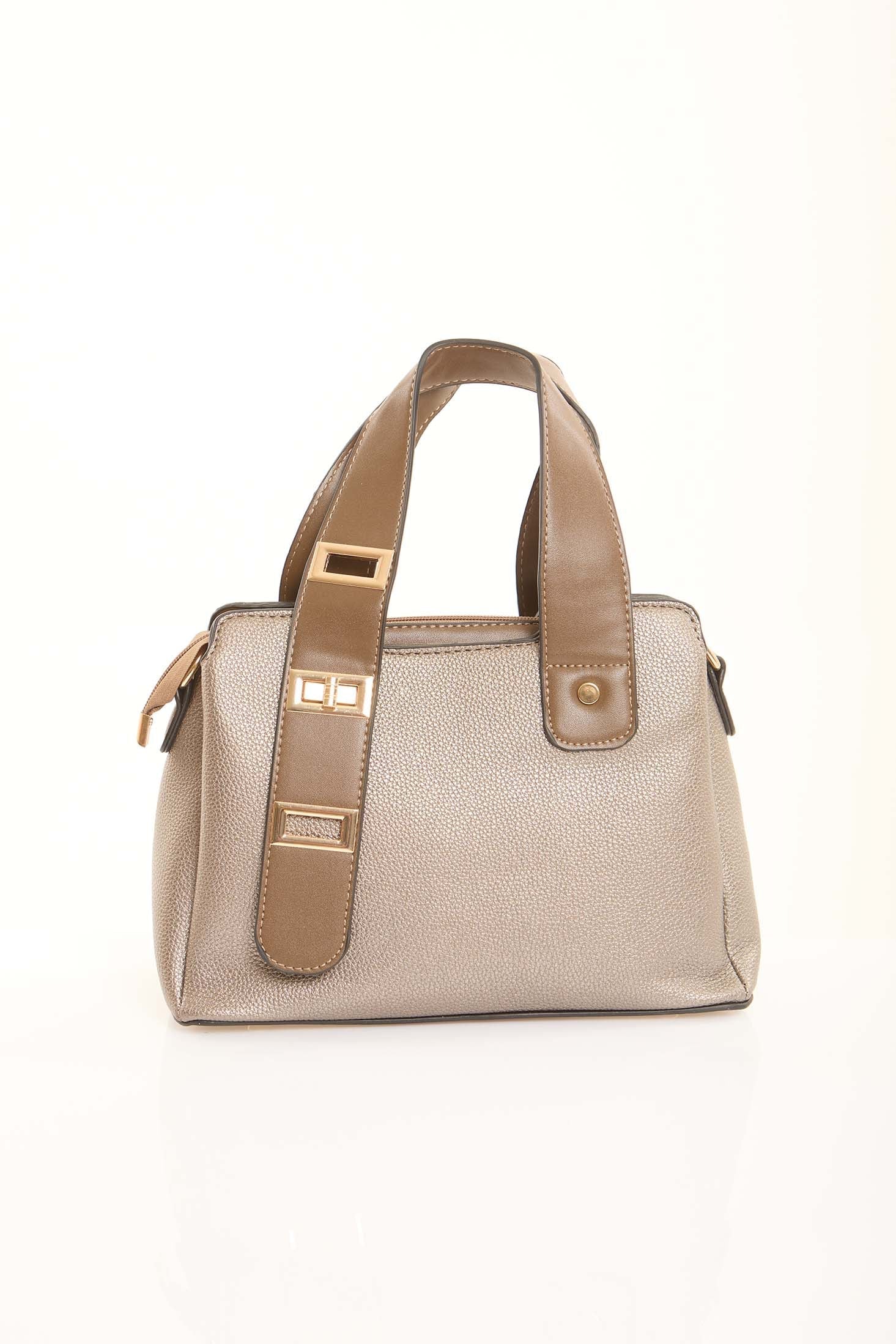 Champagne Textured Top-Handle Bag