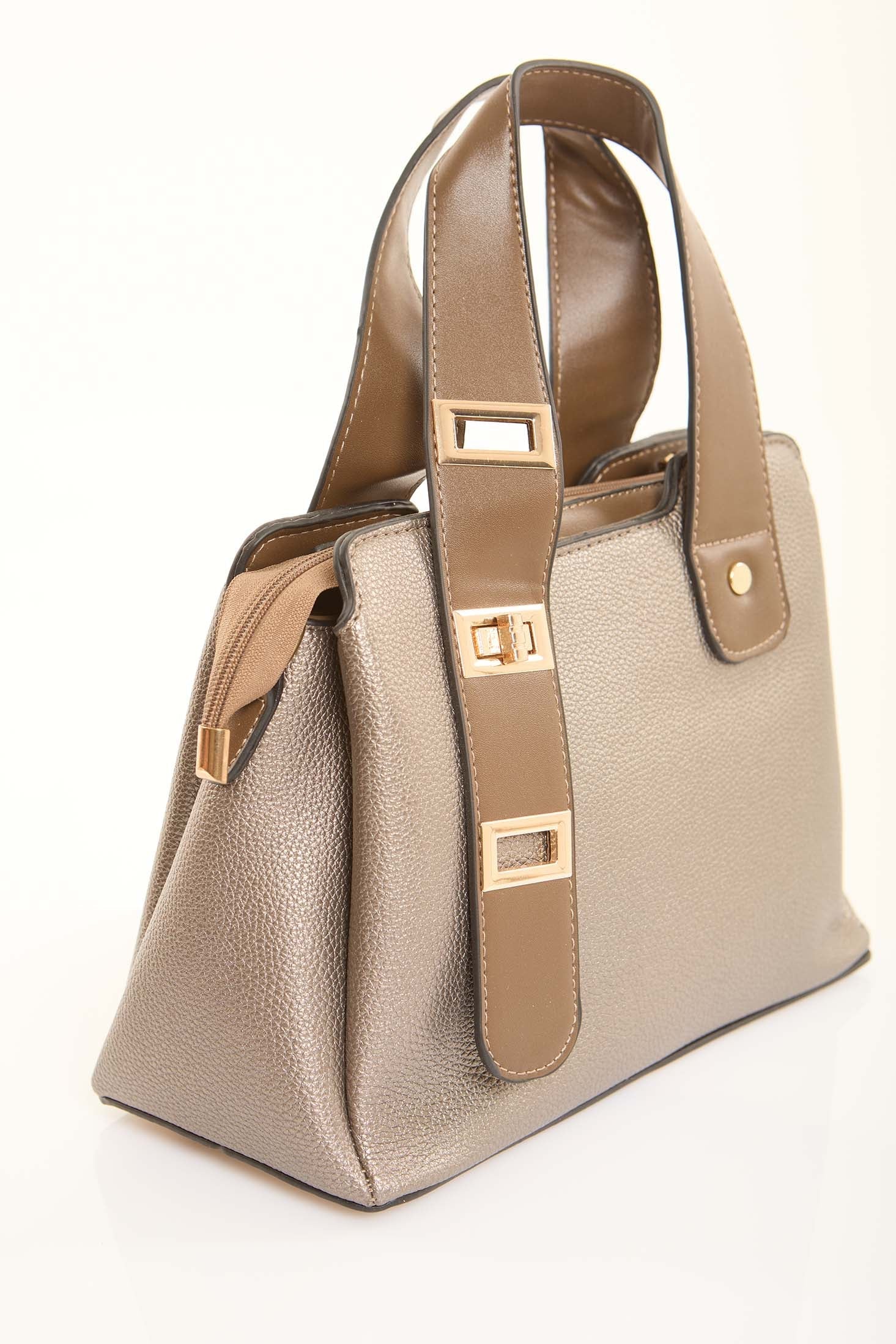 Champagne Textured Top-Handle Bag