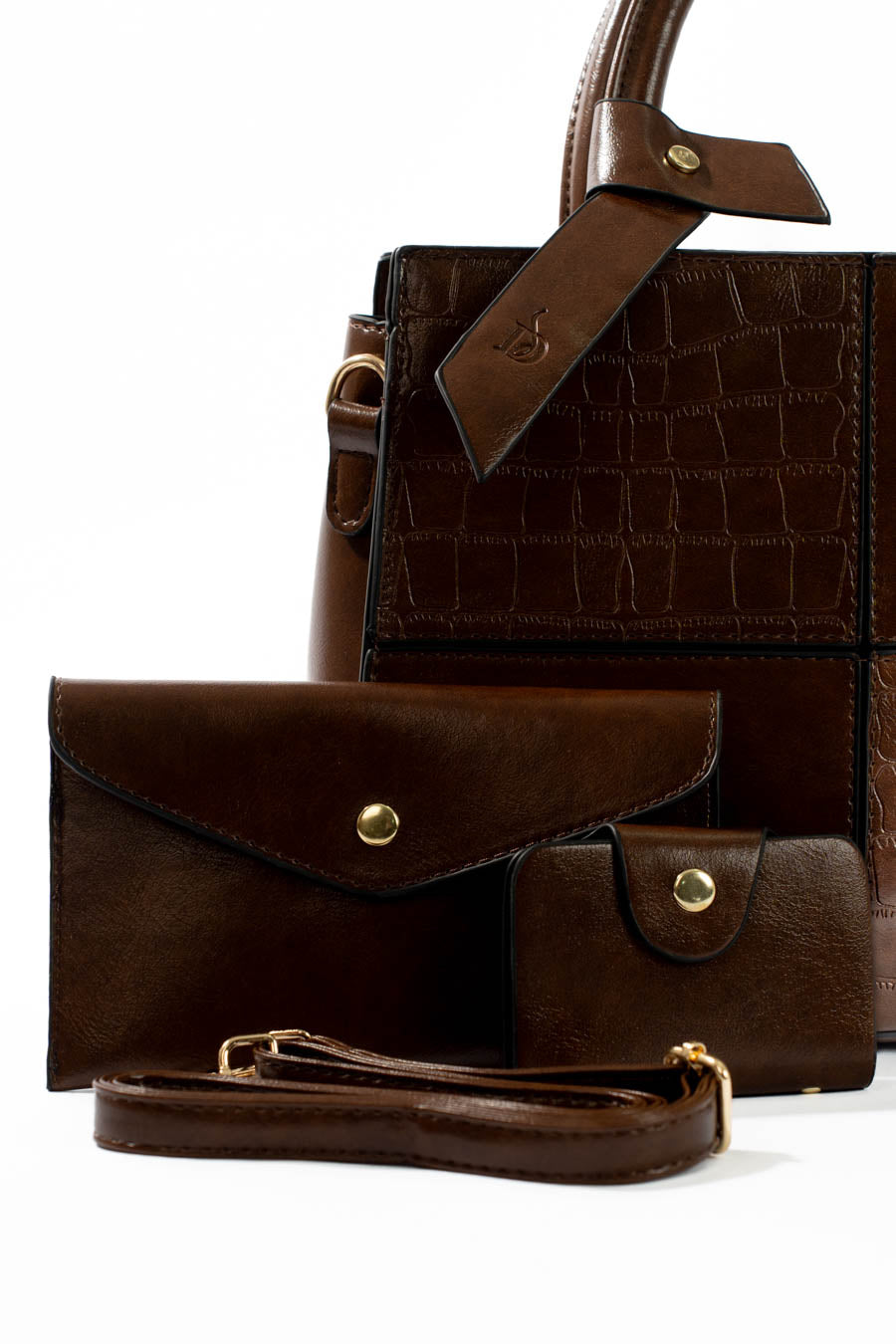 Walnut Embossed Structured Handbag