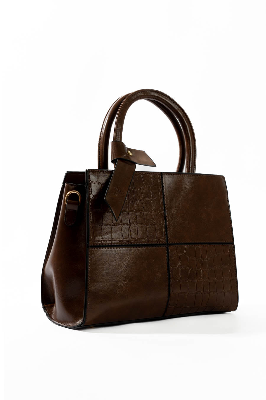 Walnut Embossed Structured Handbag