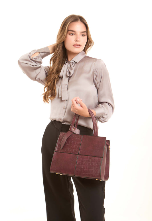 Burgundy Textured Structured Tote