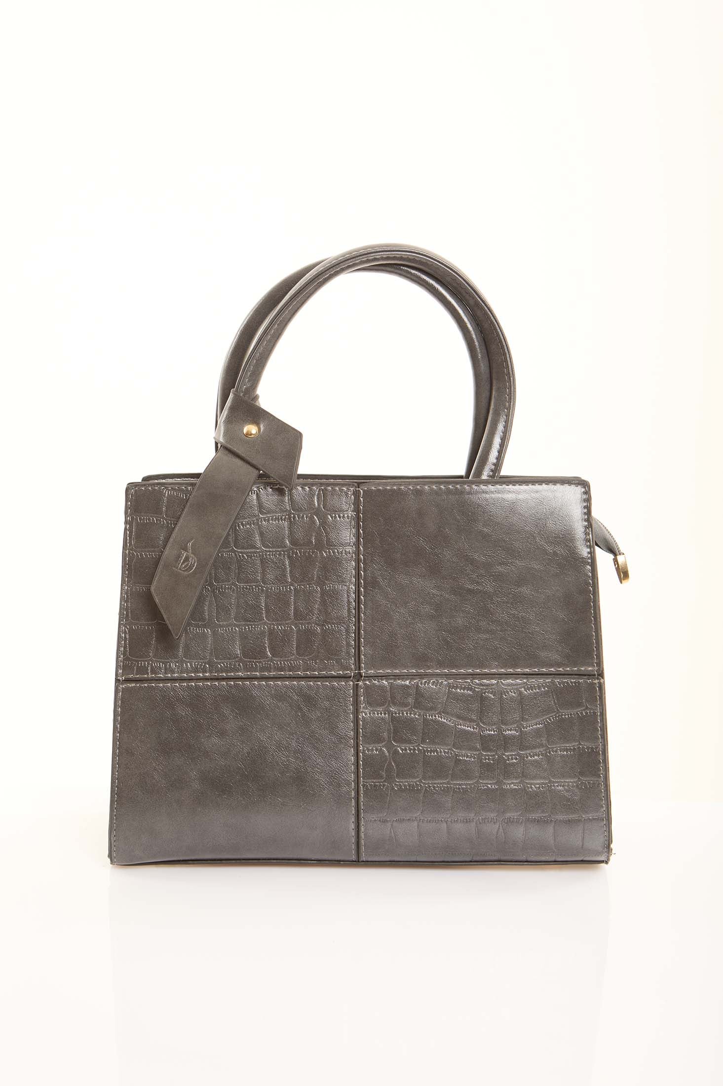 Steel Grey Textured Structured Handbag