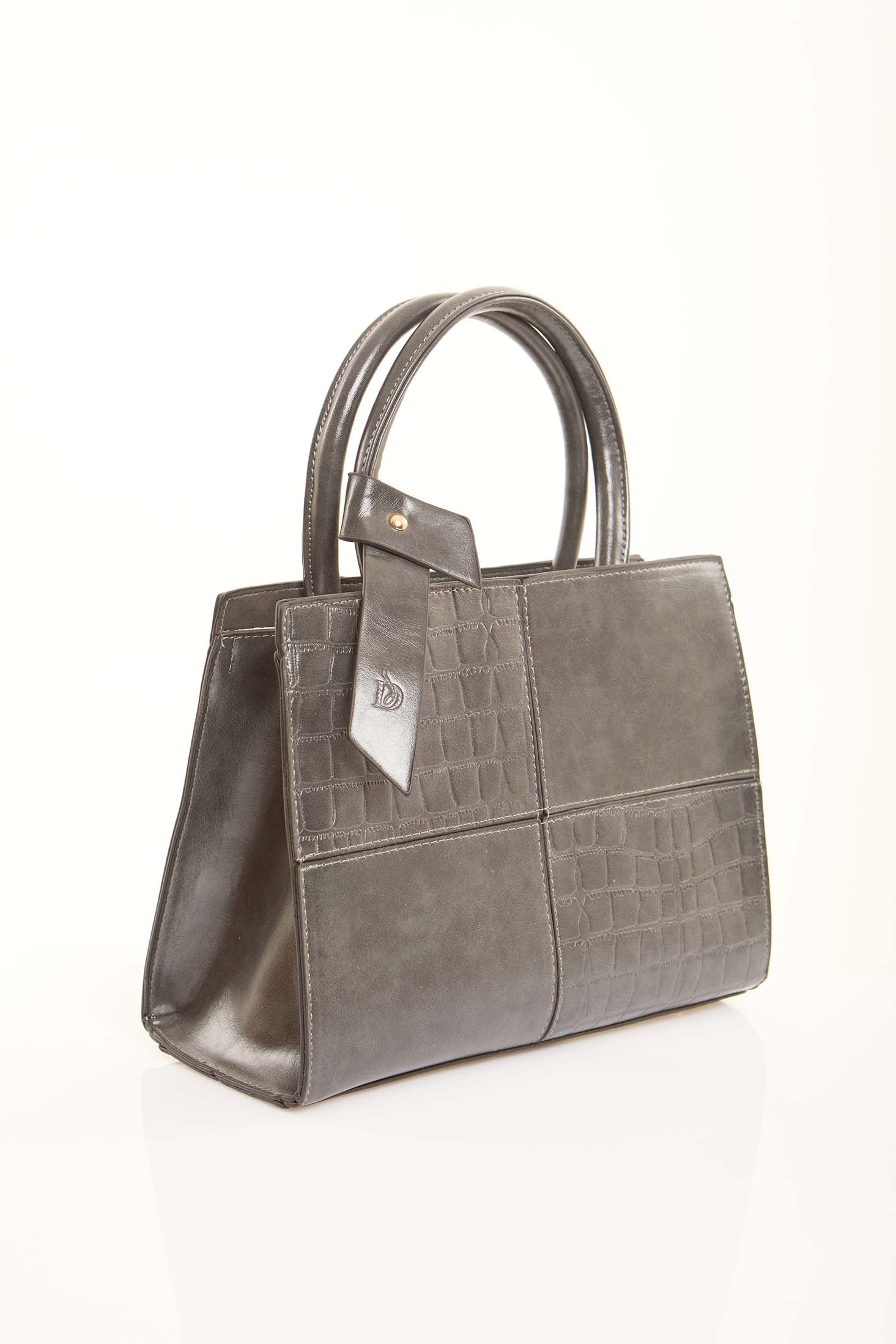 Steel Grey Textured Structured Handbag