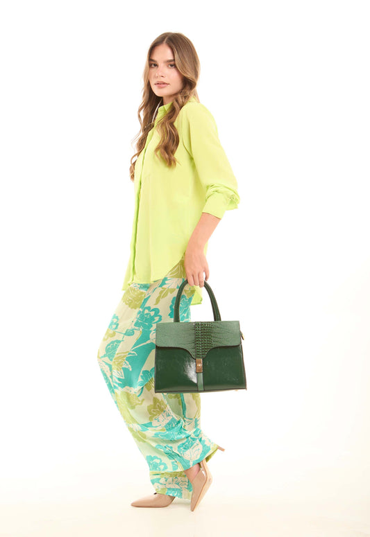 Emerald Croc-Embossed Structured Handbag