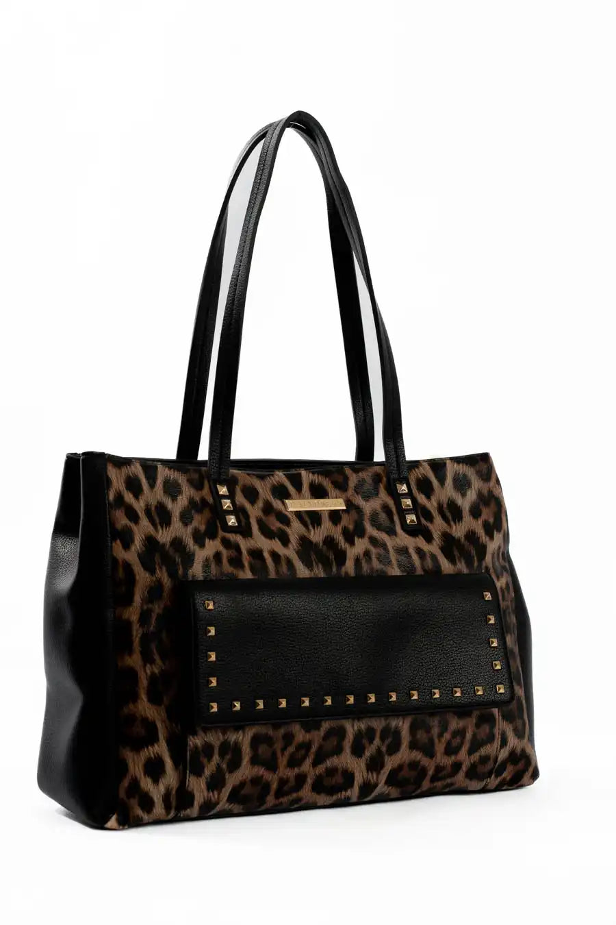 Elegant Leopard Handbag with Studded Pocket