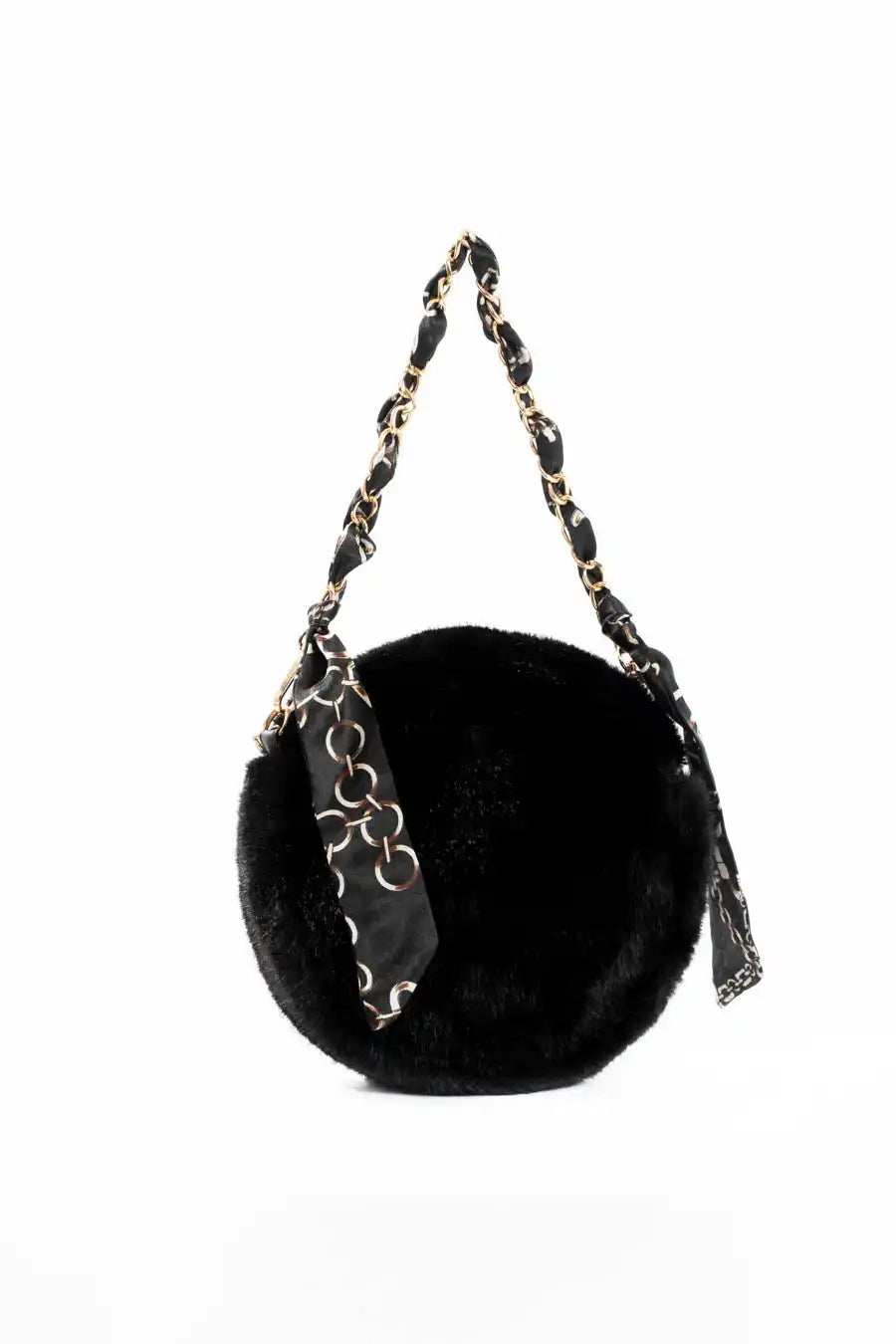 Fur Bag with Chain-Link Shoulder Strap