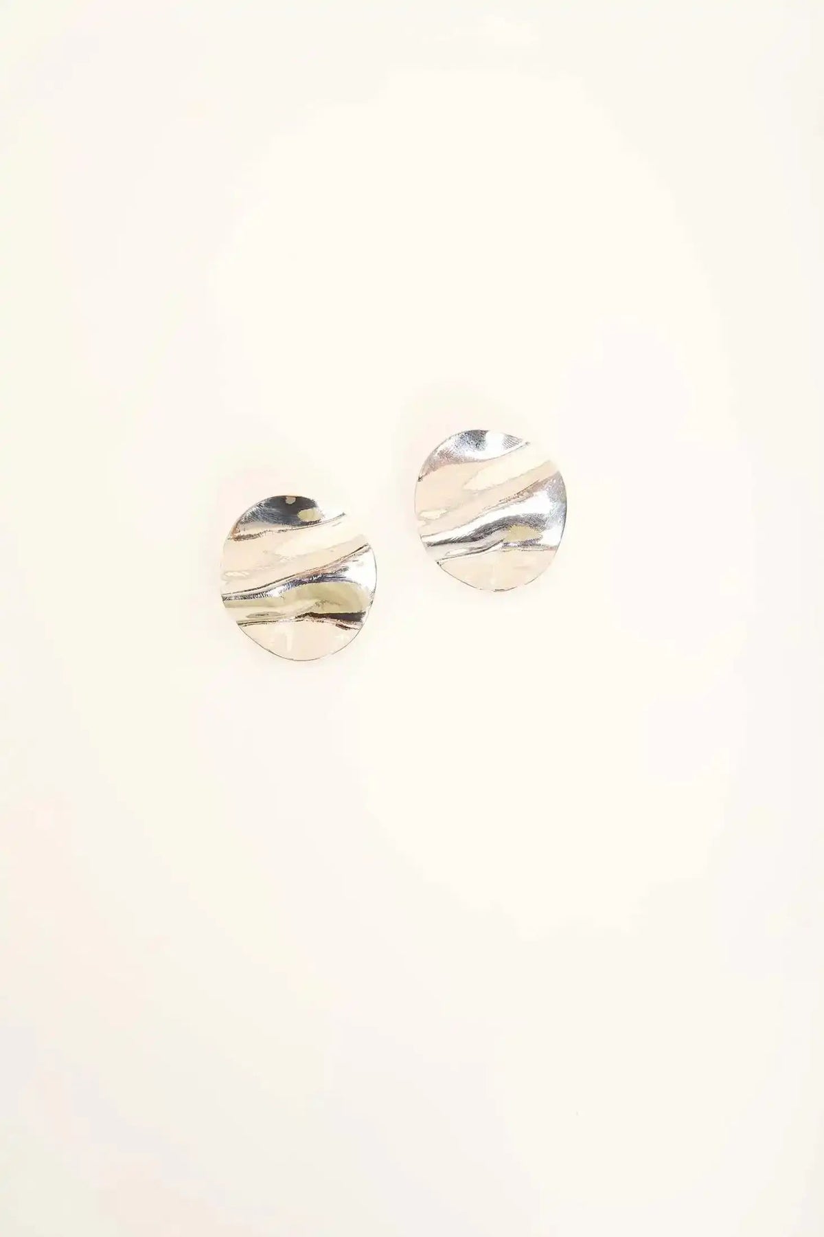 Silver Textured Round Stud Earrings