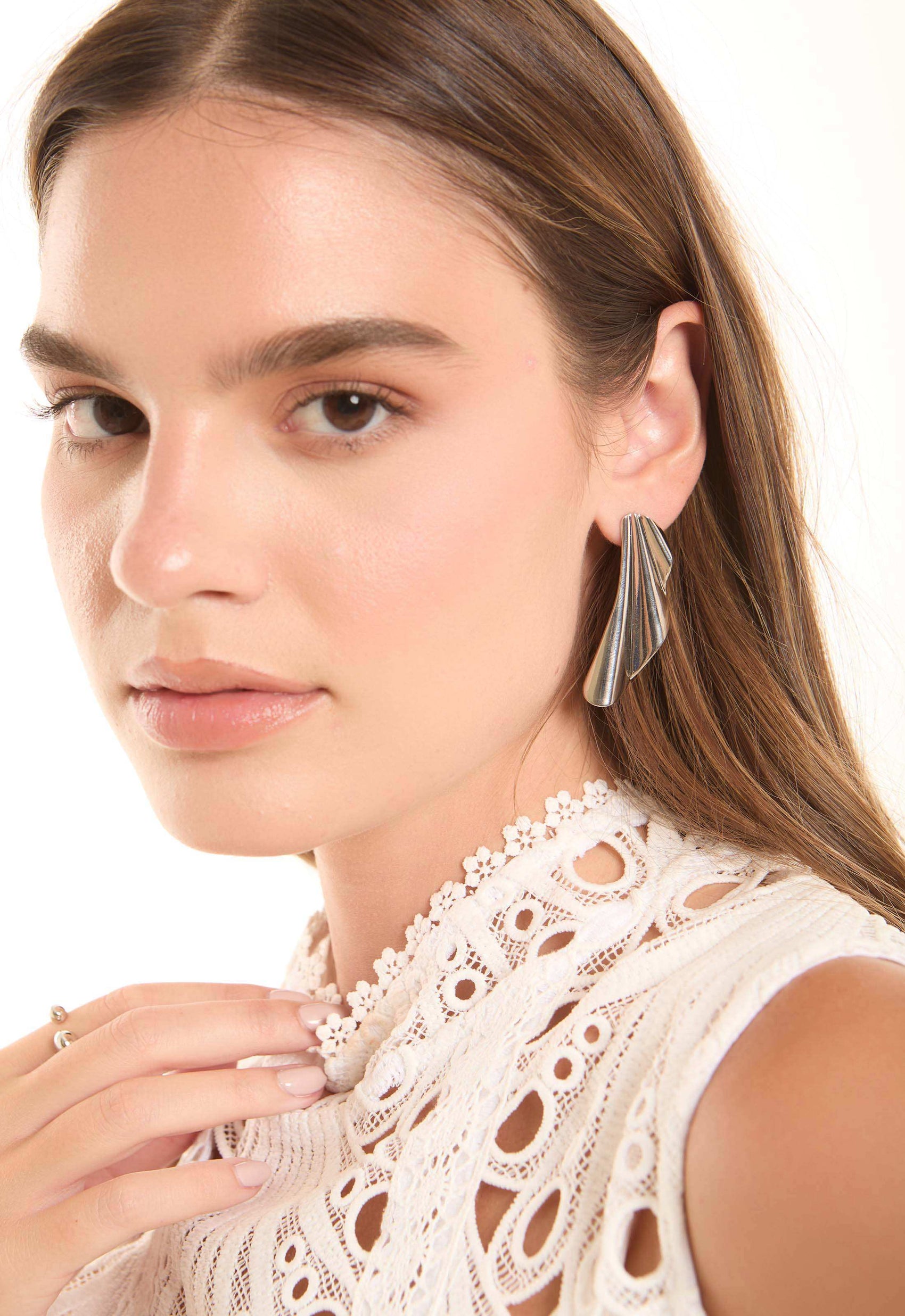 Folded Metal Statement Earrings