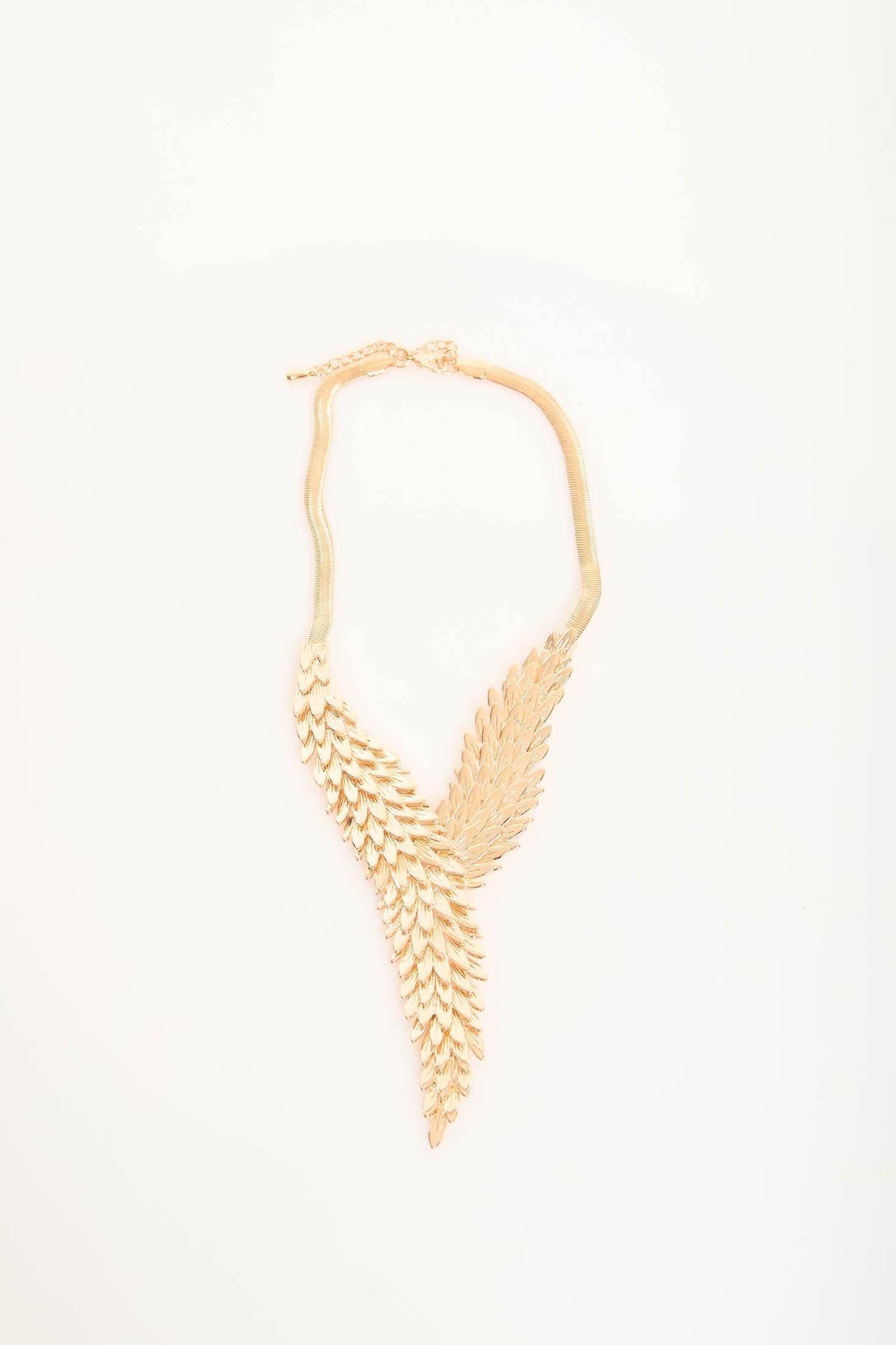 Golden Feather Cascade Necklace