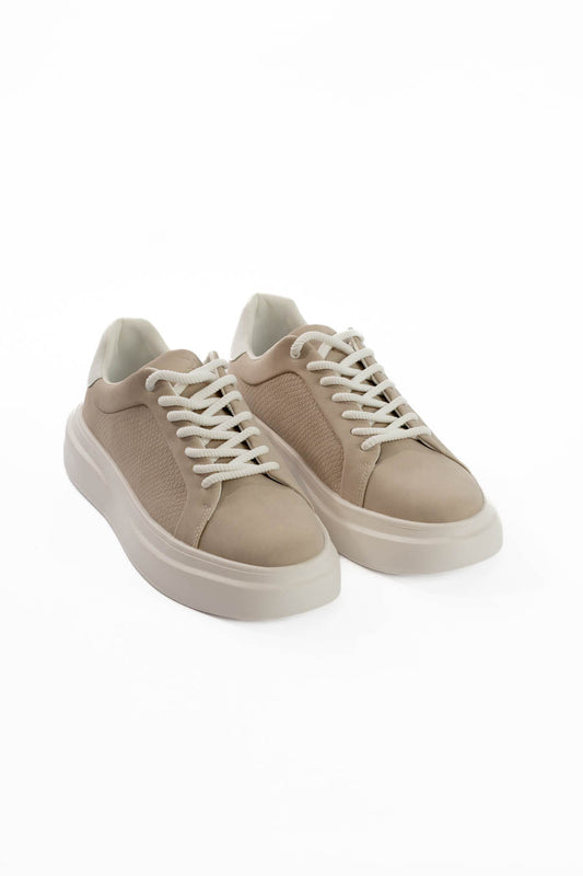 Beige Essential Lace-Up Sneakers