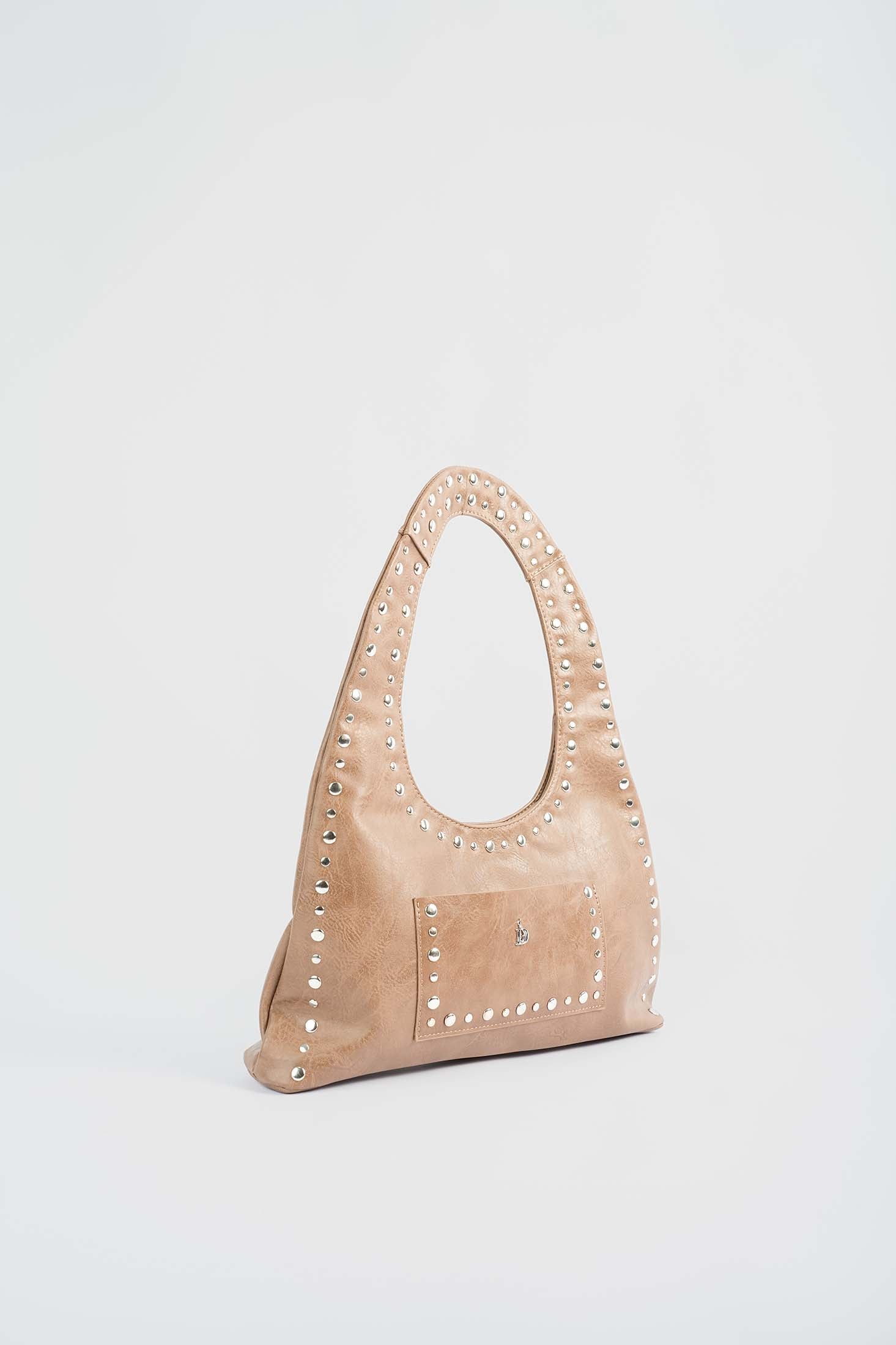 Nude Studded Hobo Bag