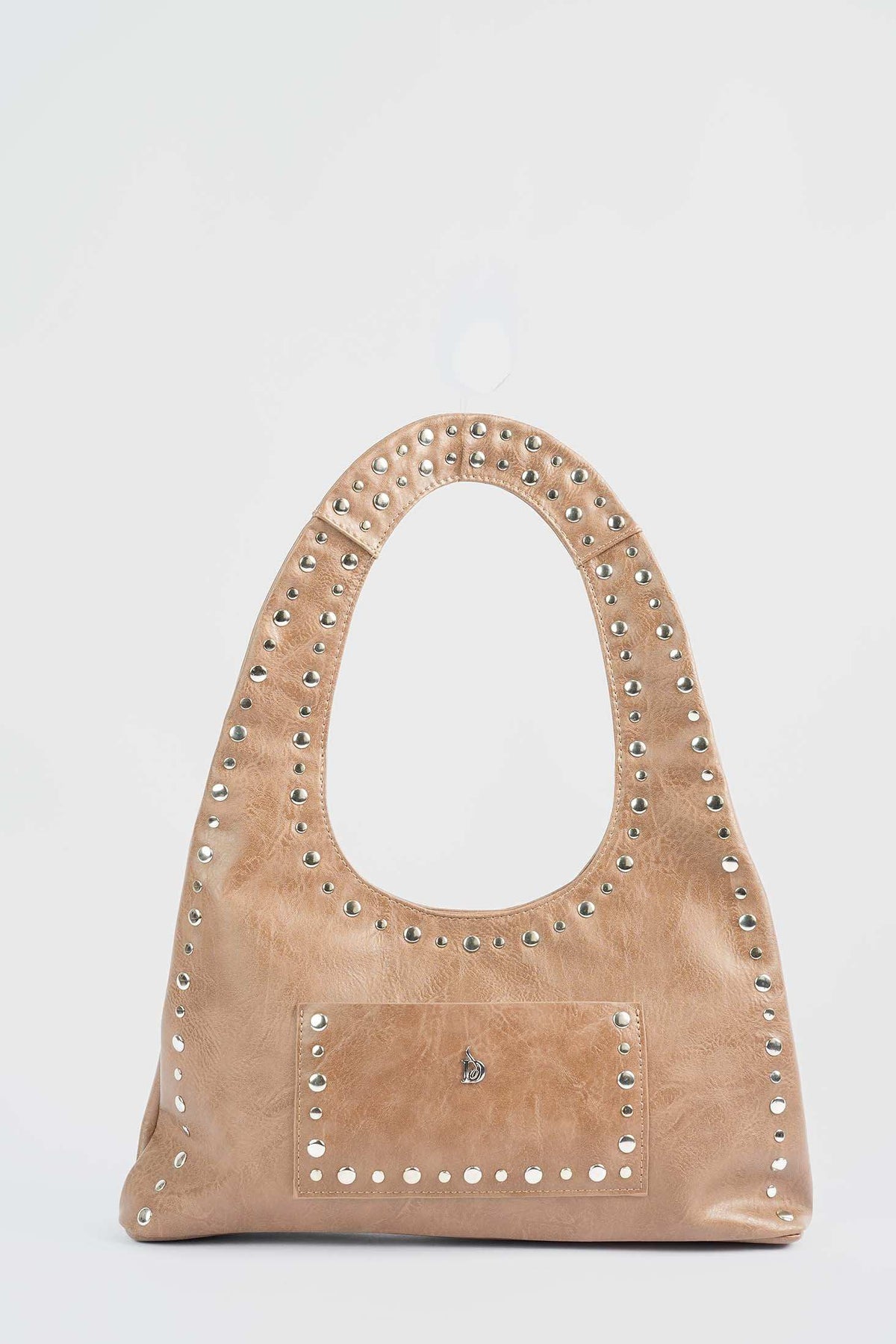 Nude Studded Hobo Bag