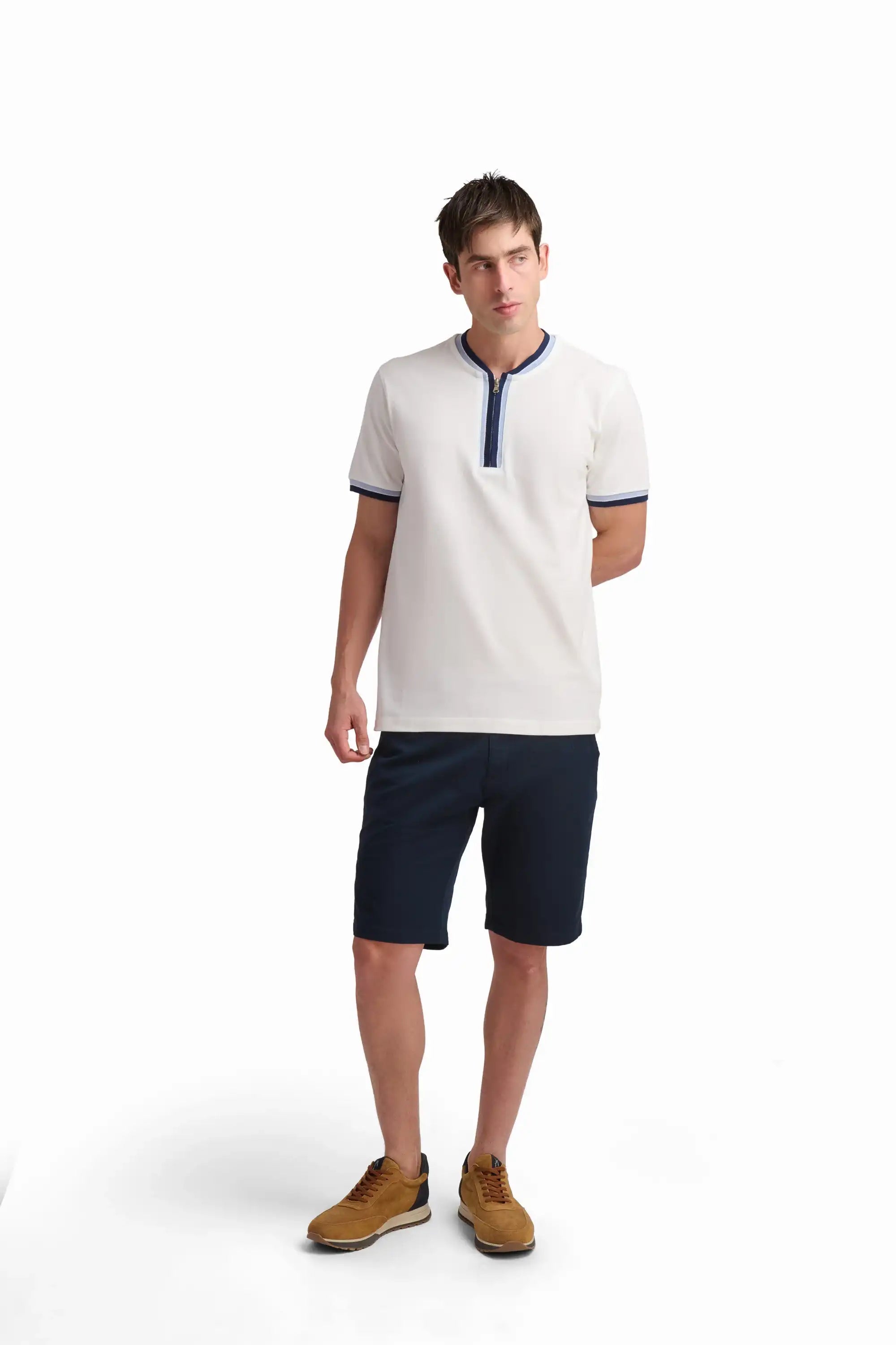 White Contrast Trim Cotton T-Shirt