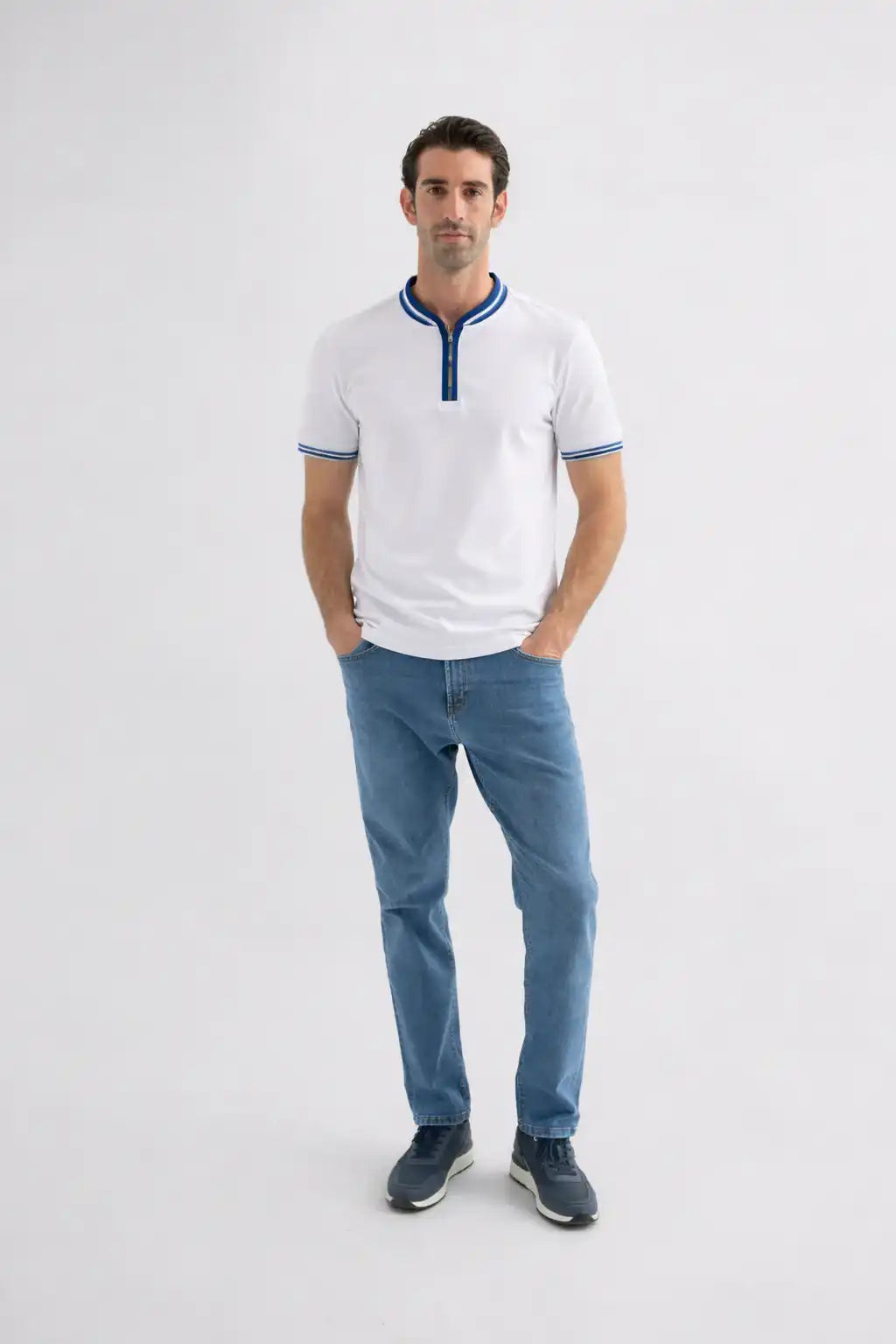 White Contrast Trim Cotton T-Shirt