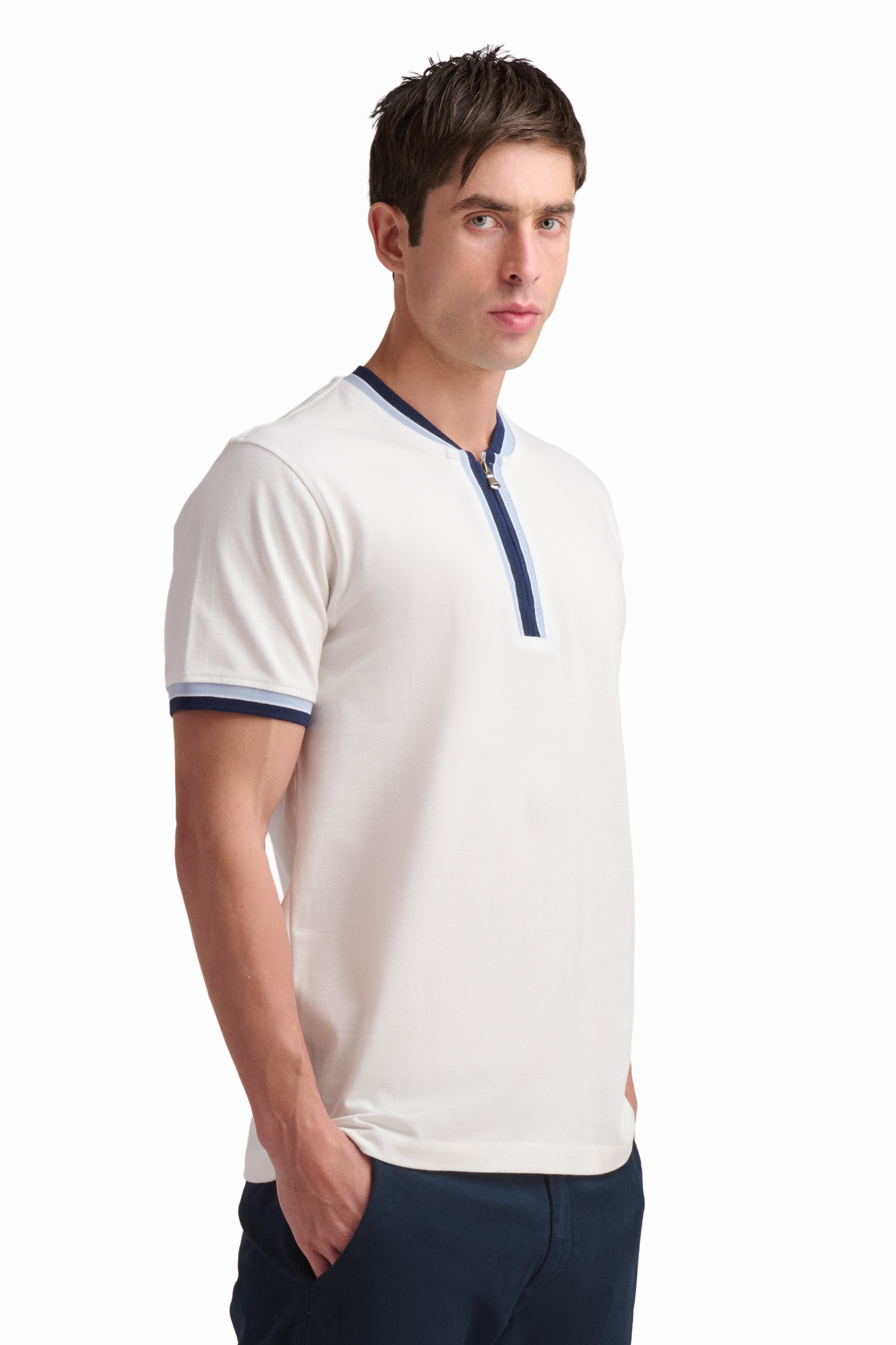White Contrast Trim Cotton T-Shirt