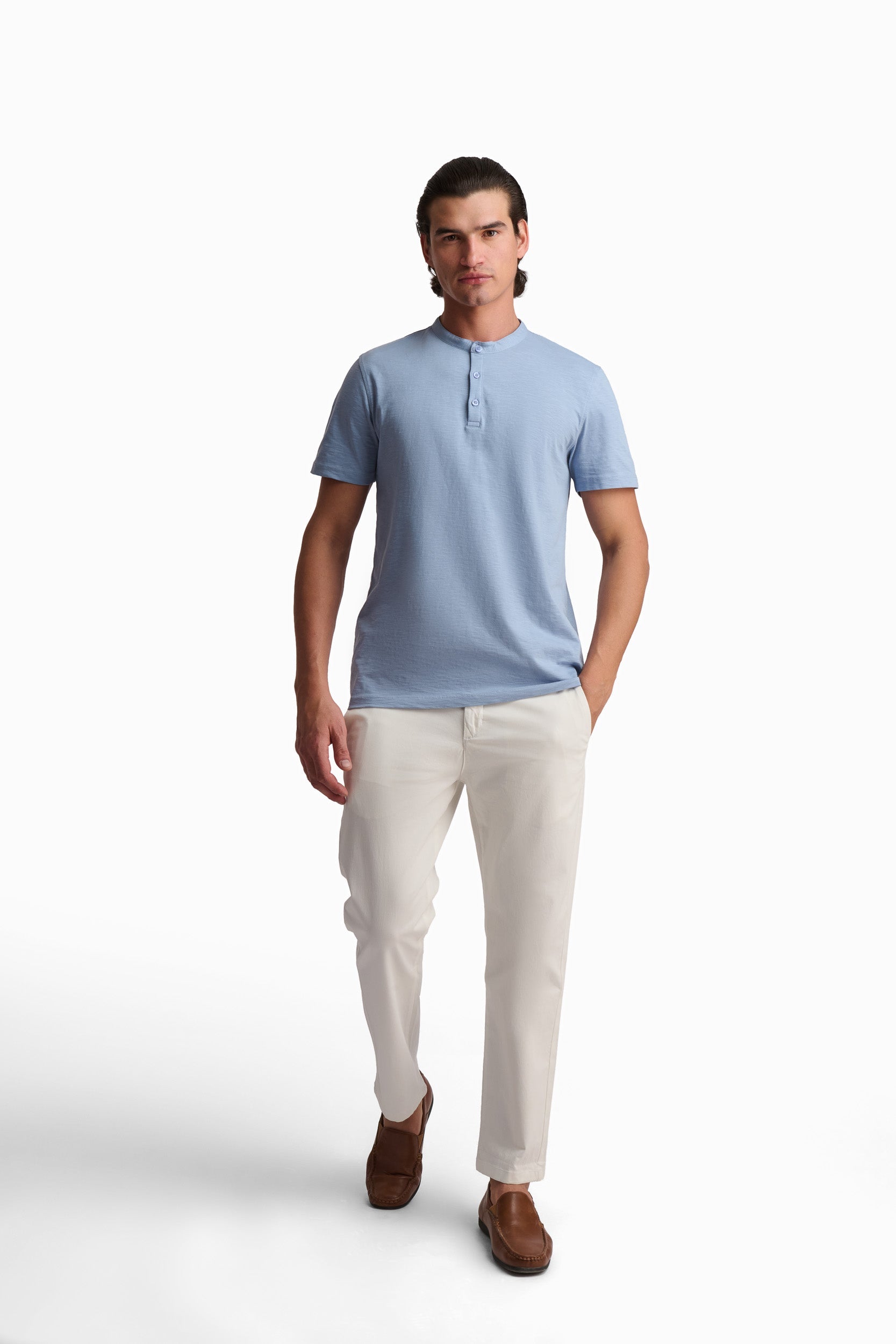 Sky Blue Cotton Henley T-Shirt