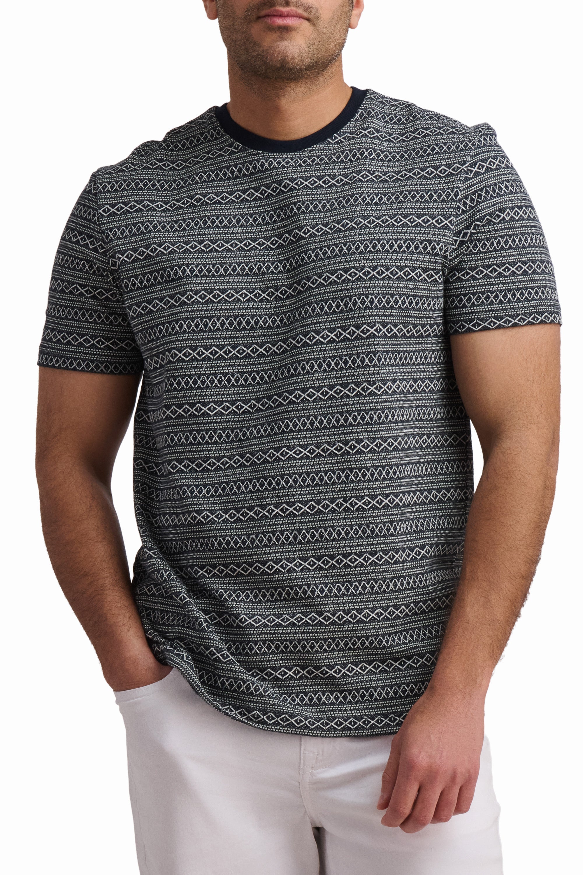 Textured Blue Cotton T-Shirt