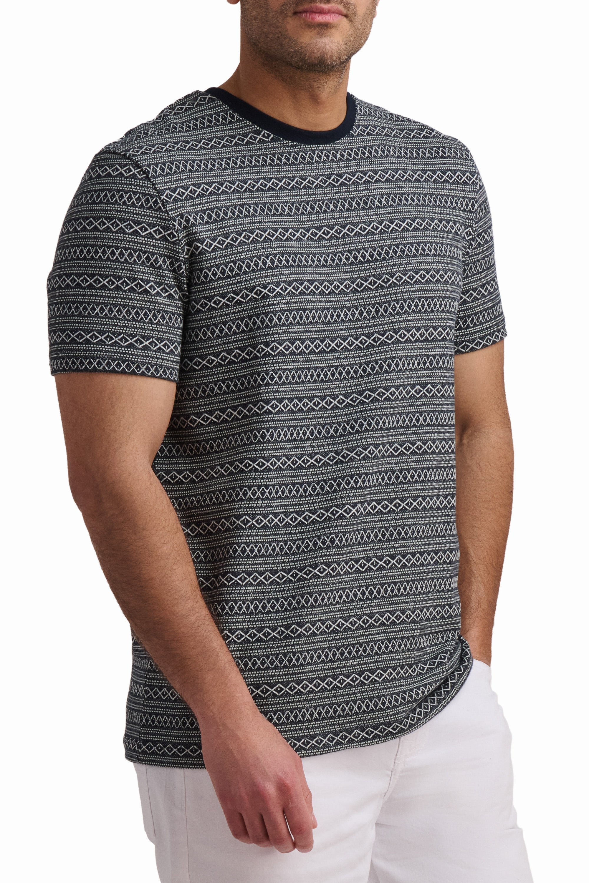 Textured Blue Cotton T-Shirt